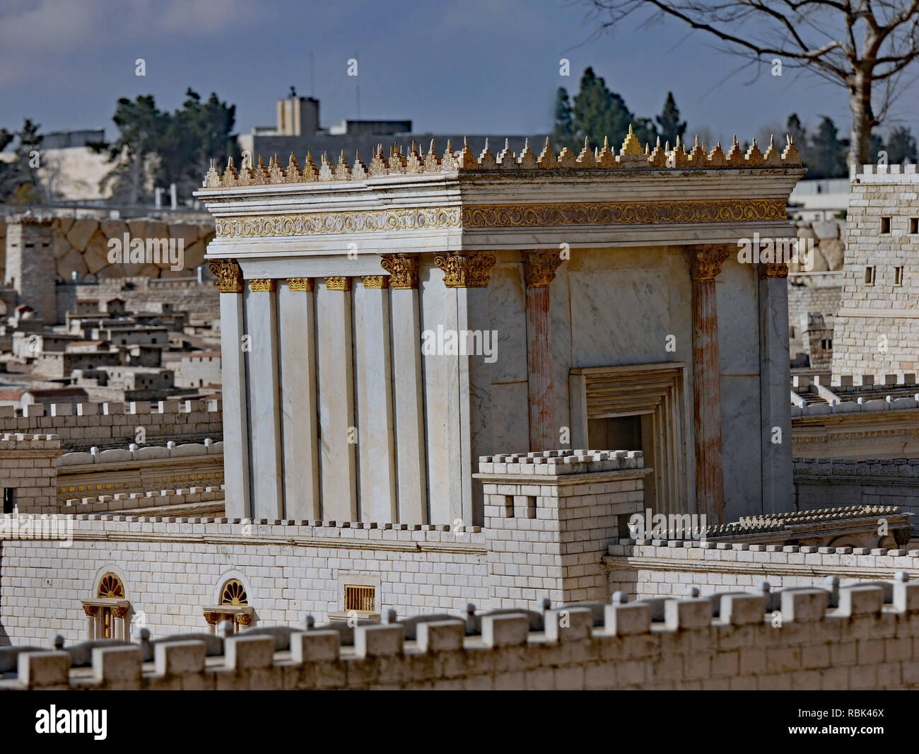 JERUSALEM - Januar 2017: Das Israel Museum zeigt im Freien ein großes Modell von Jerusalem, wie es vor 2000 Jahren, einschließlich der wieder aufgebauten Templ Stockfoto