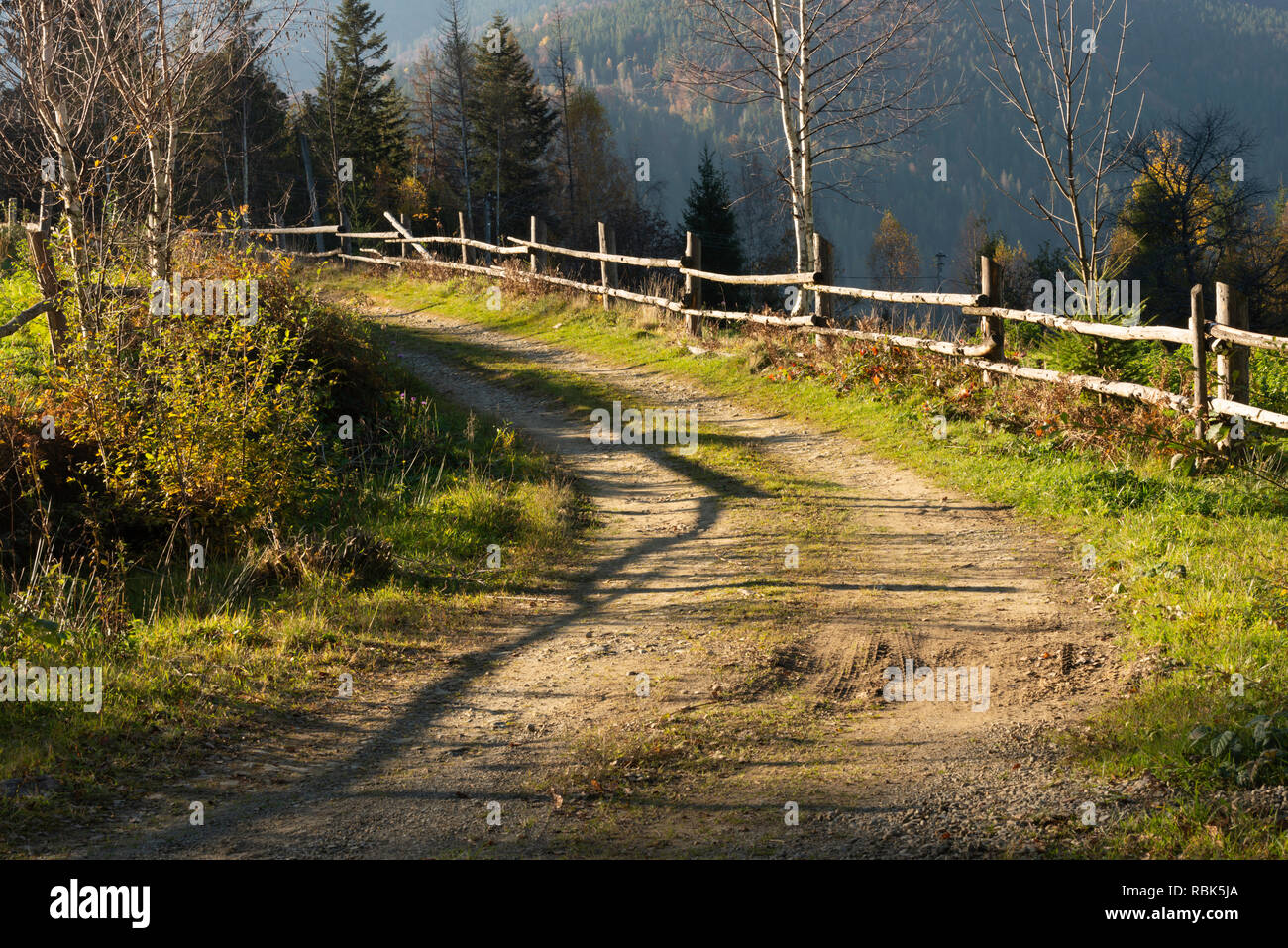 Ein Herbst Landstraße, Jaremtsche, Iwano-frankiwsk Oblast, Ukraine Stockfoto