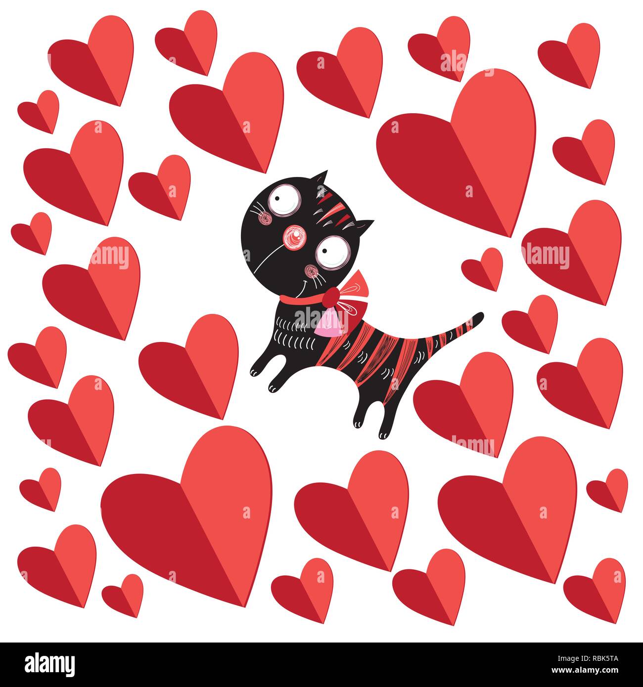 Festliche Karte mit einer Katze in Liebe auf einen weißen Hintergrund mit Herz Stock Vektor