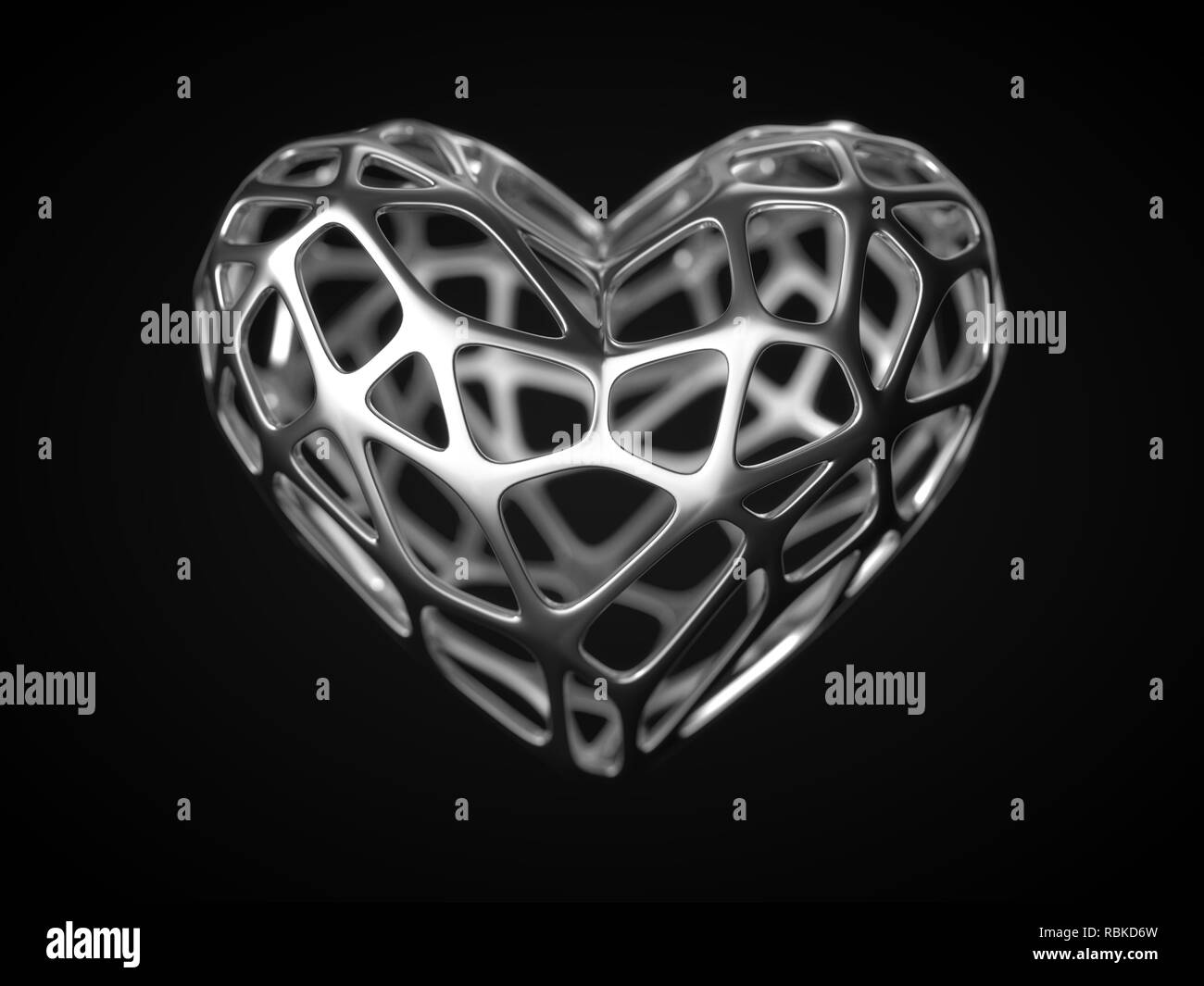 Silbernen rahmen Herzen zum Valentinstag. 3D-Darstellung Stockfoto