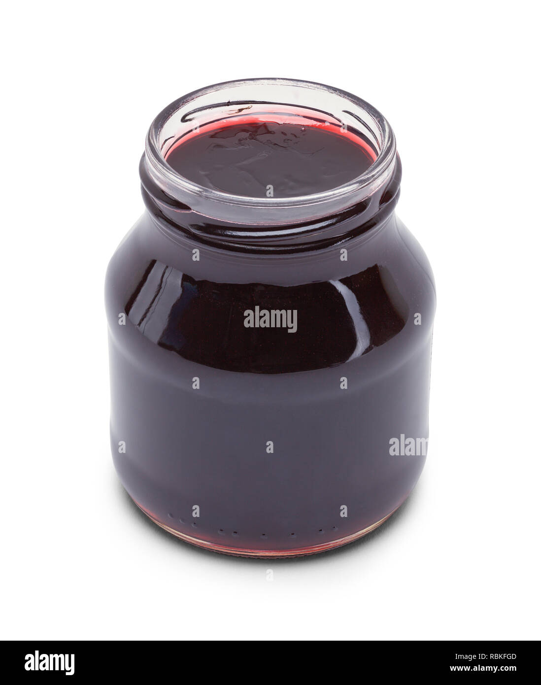 Öffnen Grape Jelly Jar isoliert auf Weiss. Stockfoto