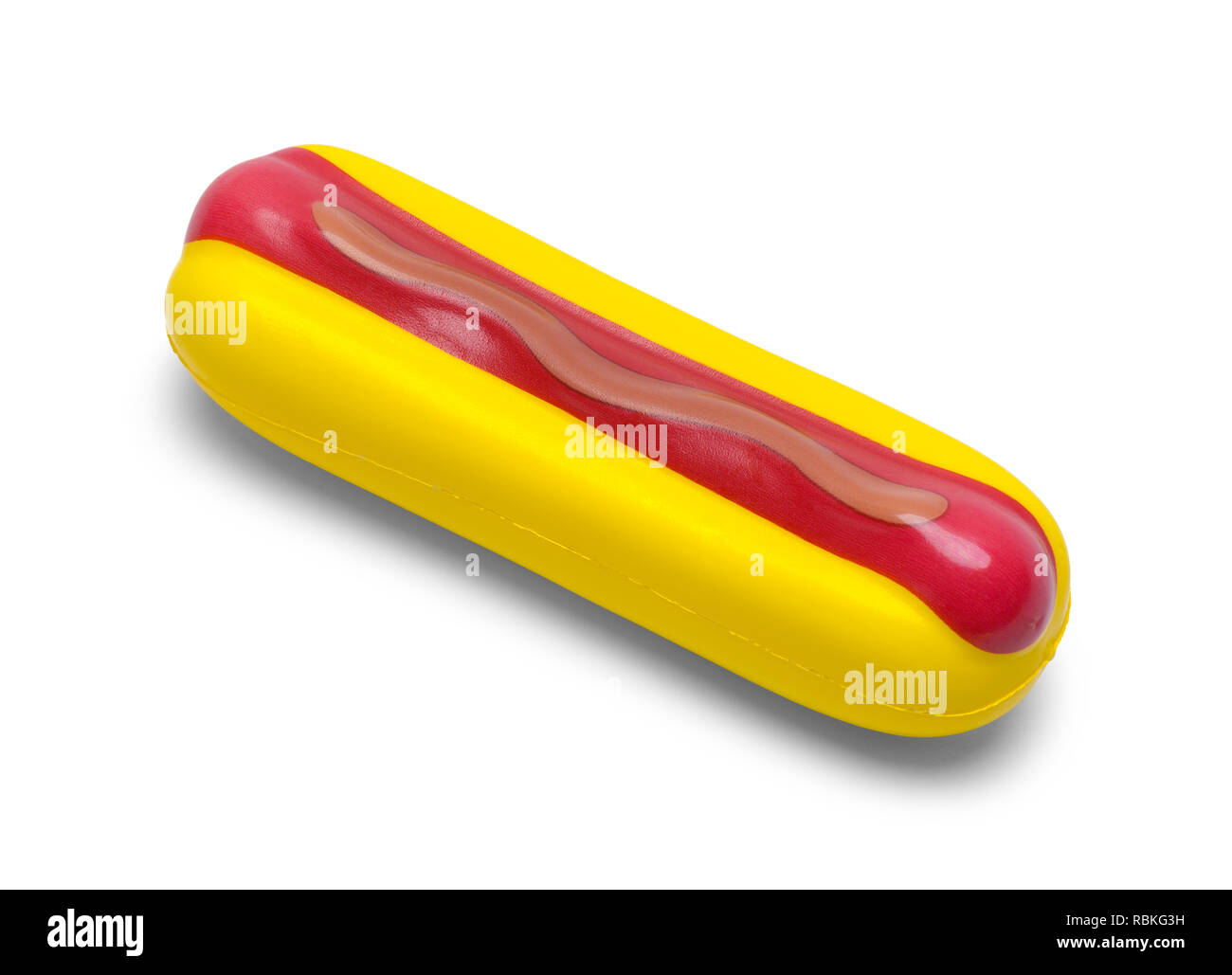 Schaum Spielzeug Hot Dog isoliert auf weißem Hintergrund. Stockfoto