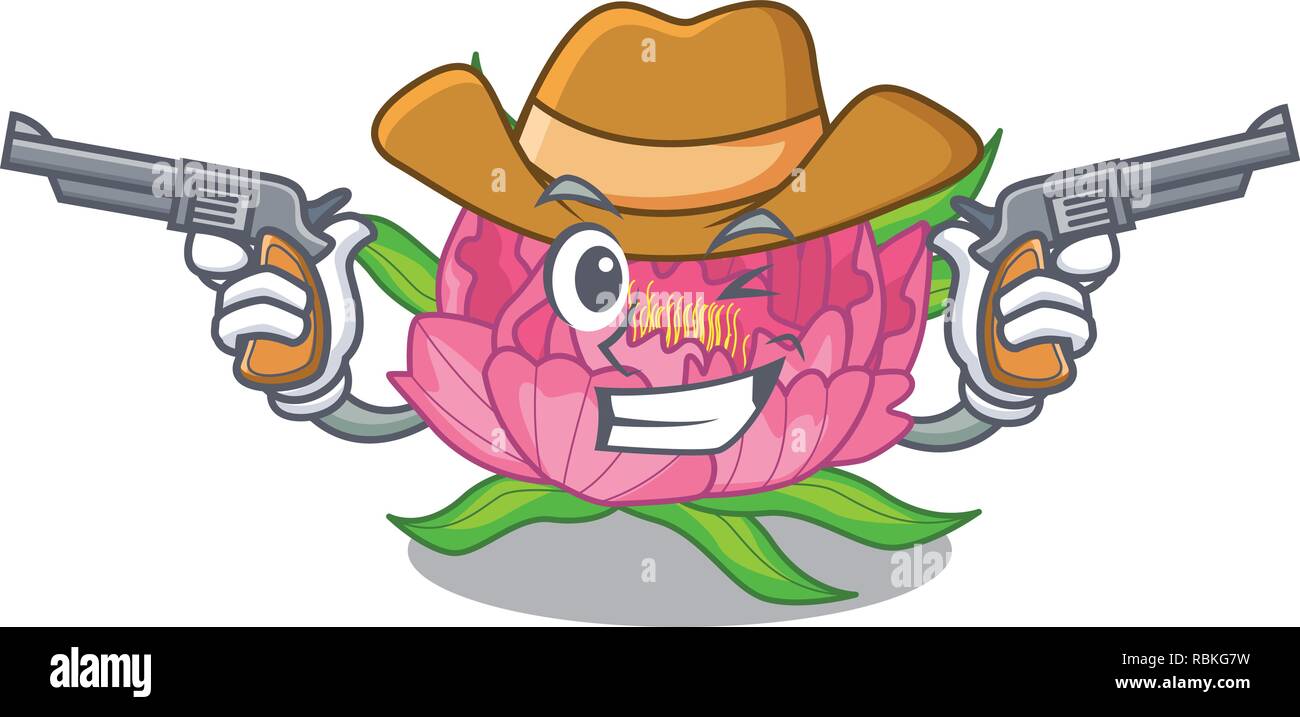 Cowboy Pfingstrose Blüten in einem Cartoon Warenkorb Stock Vektor