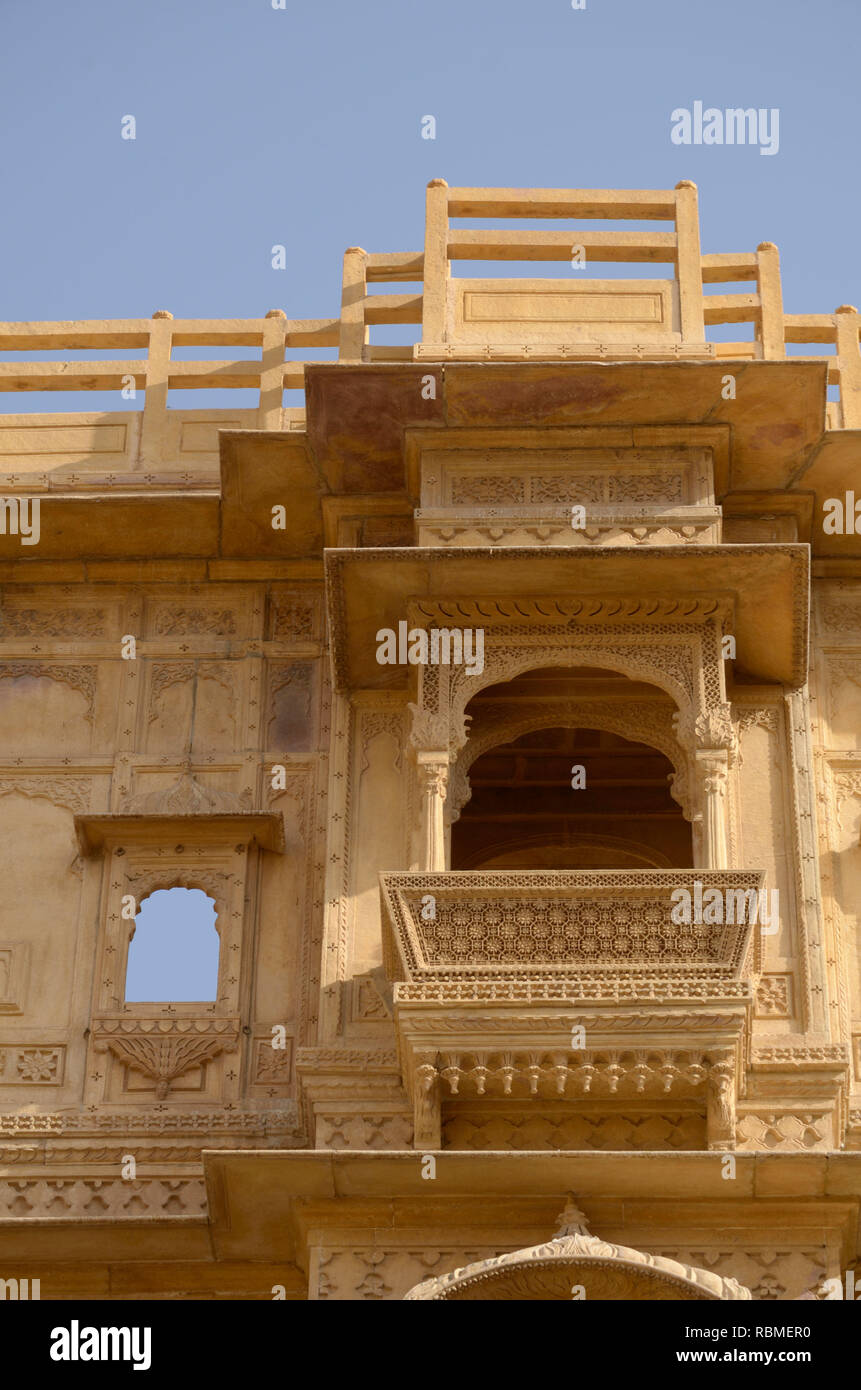 Balkon in Haveli, Jaisalmer, Rajasthan, Indien, Asien Stockfoto