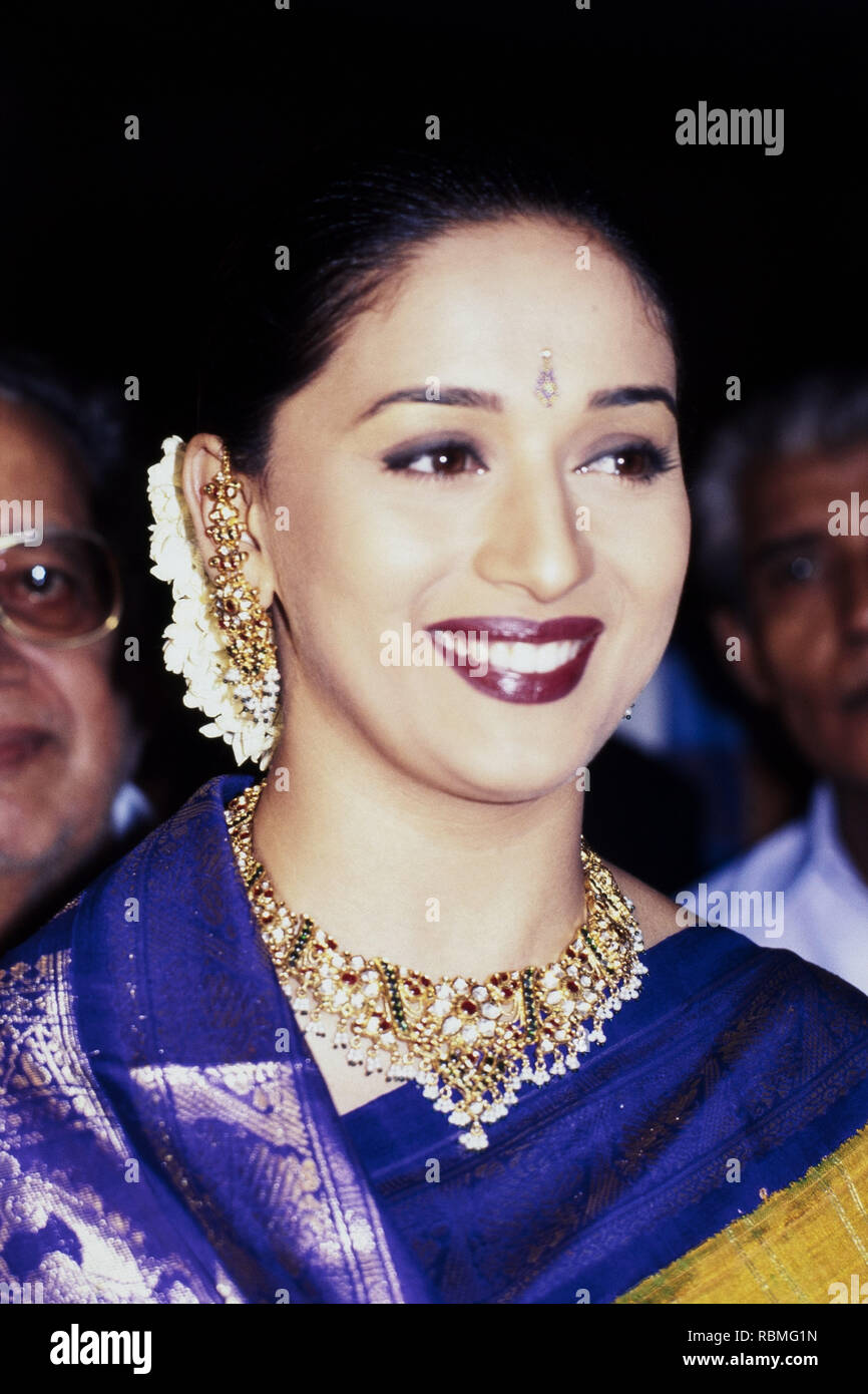 Nahaufnahme von Madhuri Dixit Lächeln, Indien, Asien Stockfoto