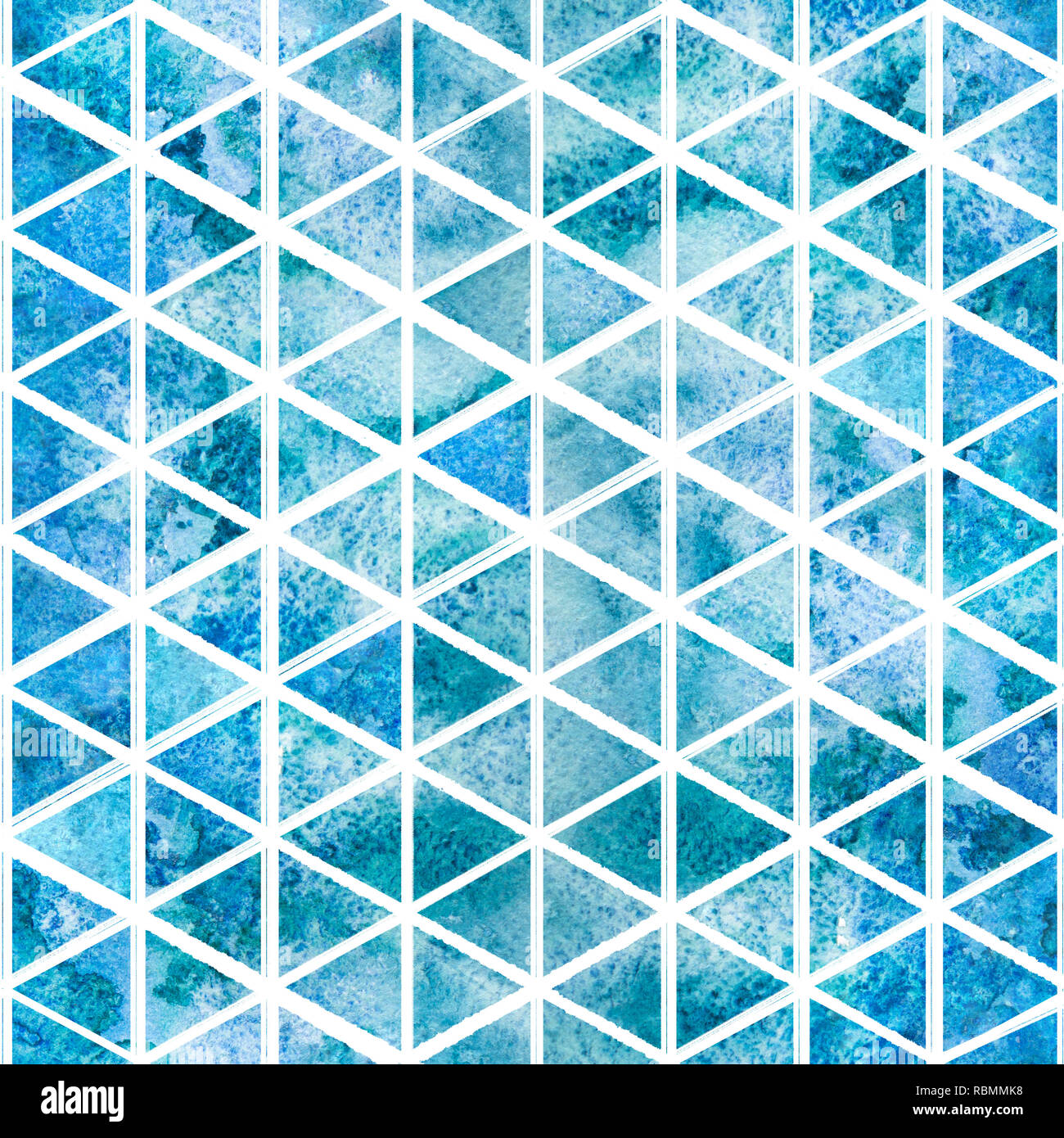 Aquarell Hintergrund. 2d Hand gezeichnet nahtlose Muster mit Licht blau grün dreieckige Mosaik. Marine bunten Ornament für Fliesen. Auf weiß Isoliert b Stockfoto