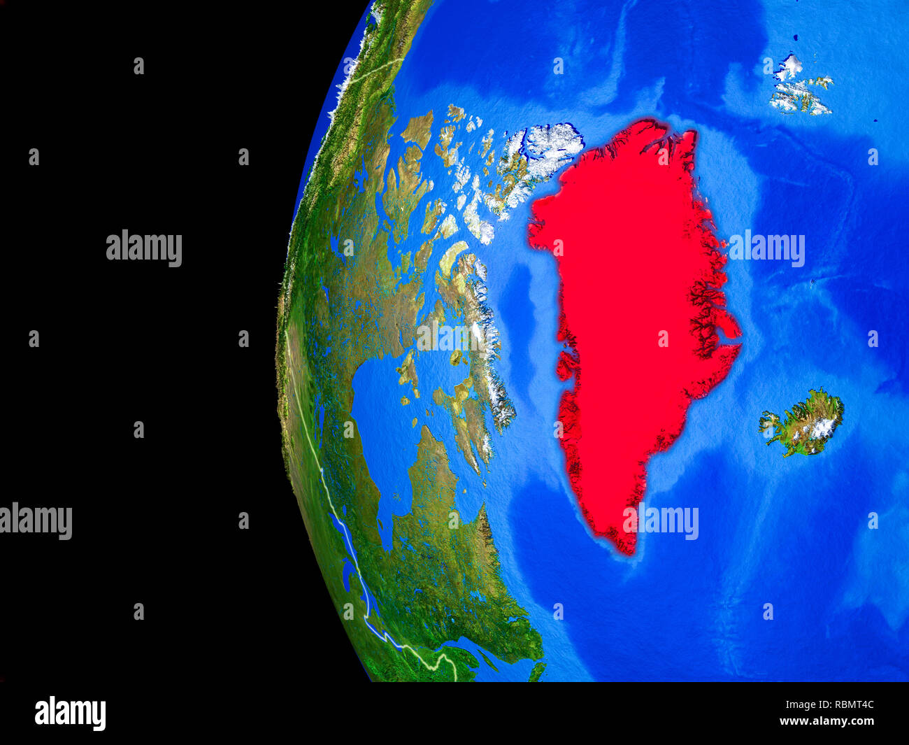 Grönland aus dem Weltraum auf realistischen Modell der Erde mit Ländergrenzen und detaillierte Planeten Oberfläche. 3D-Darstellung. Elemente dieses Bild furn Stockfoto