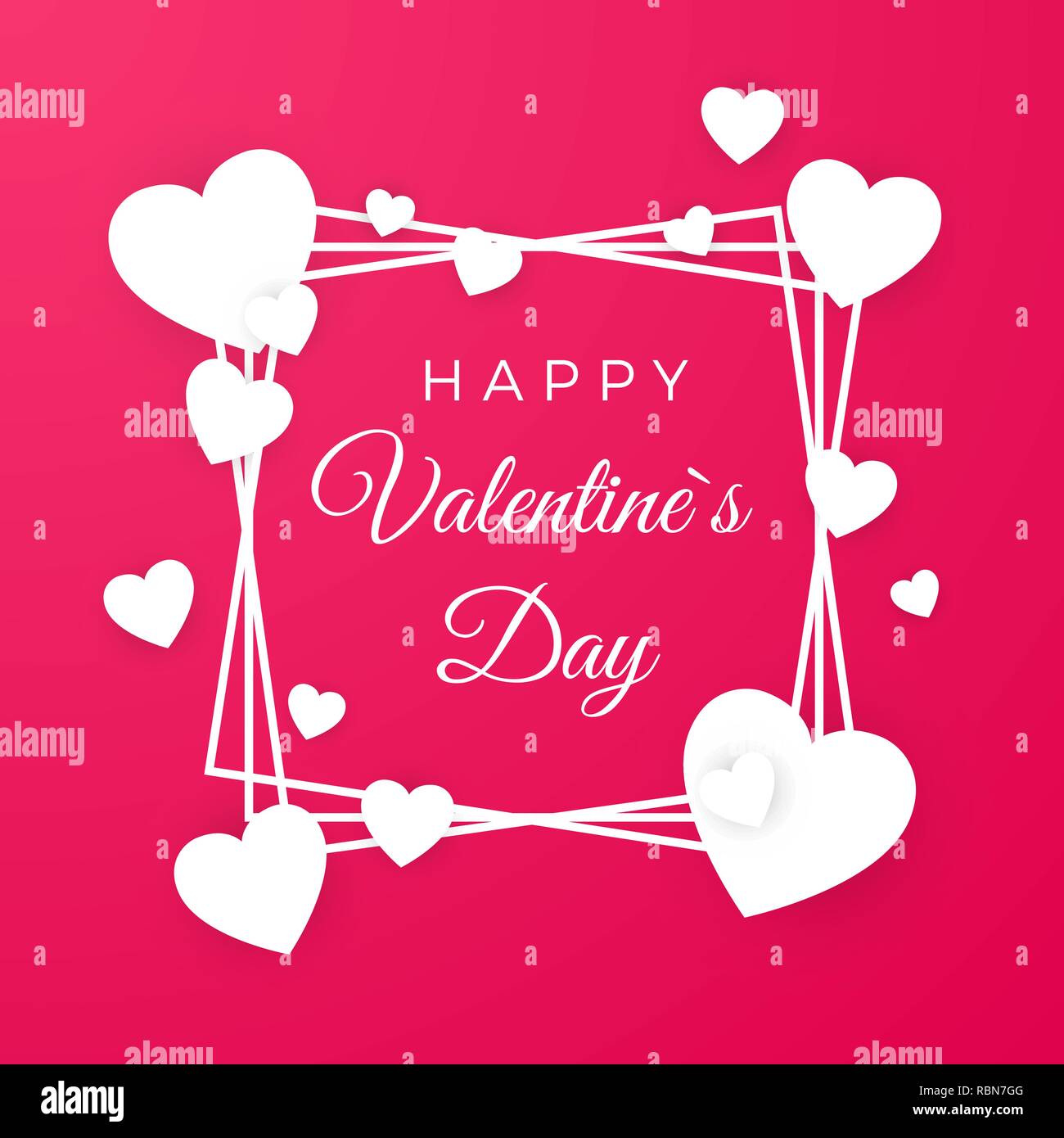 White paper Herzen und Rahmen. Happy Valentines Tag Grußkarte. Vector Illustration auf roten Hintergrund isoliert Stock Vektor