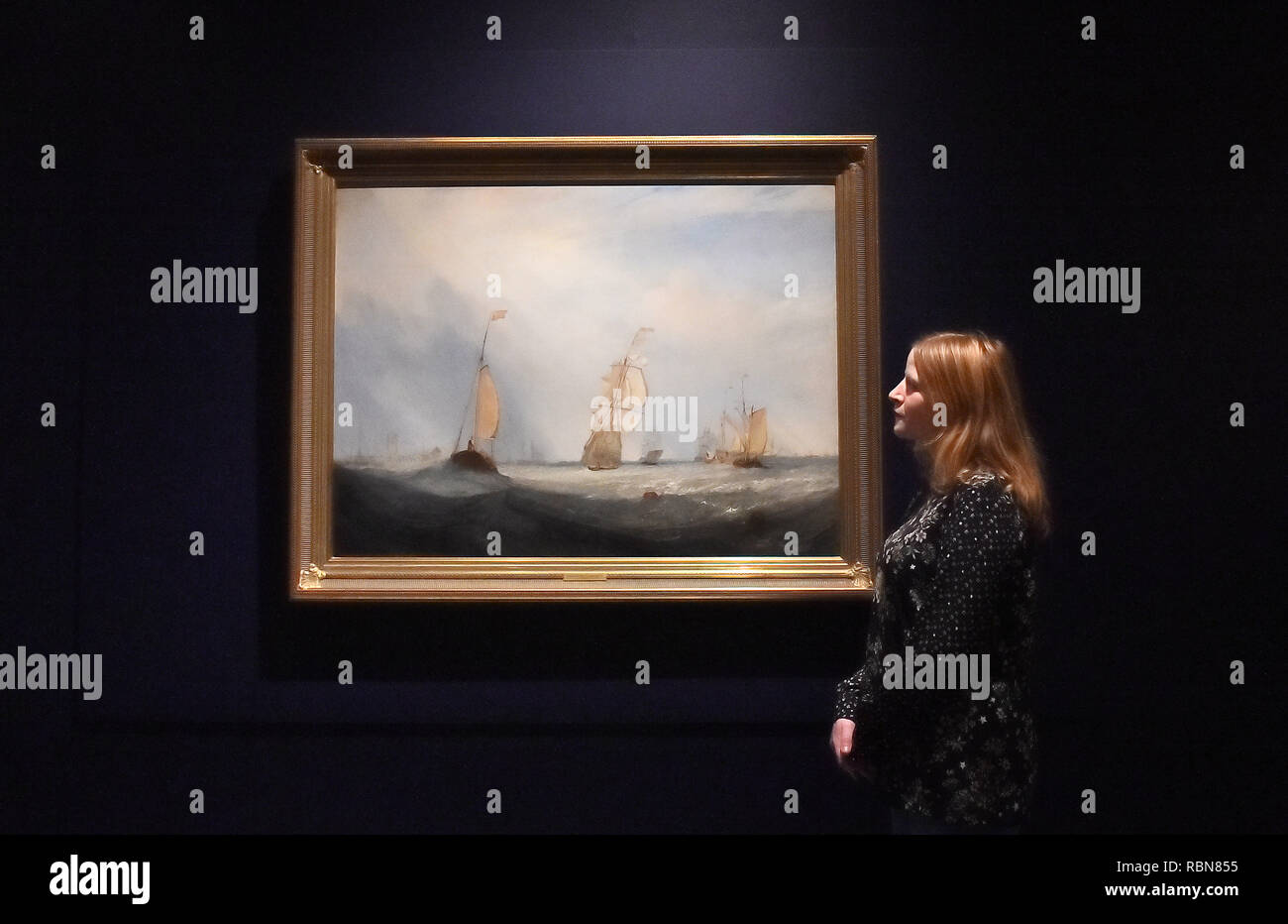 Galerie Assistenten mit Helvoetsluys durch J.M.W Turner, auf Anzeige an der Königlichen Akademie der Künste in London zum ersten Mal seit der Künstler mit John Constable im Sommer Ausstellung 1832 zusammengestoßen. Stockfoto