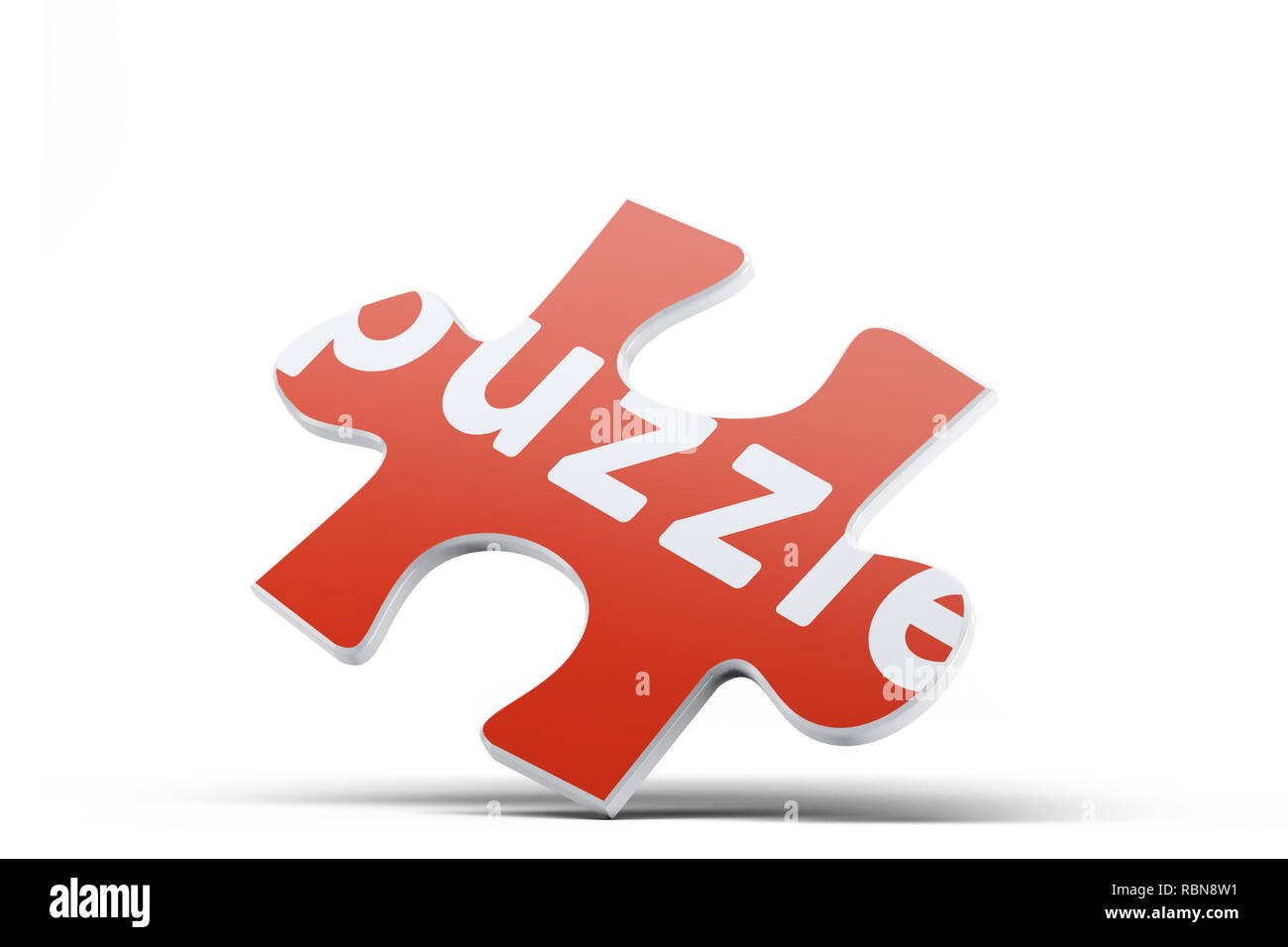 Realistische rot sechs Stücke von Jigsaw Puzzle auf isolierten weißen Hintergrund. 3D-Rendering. Stockfoto