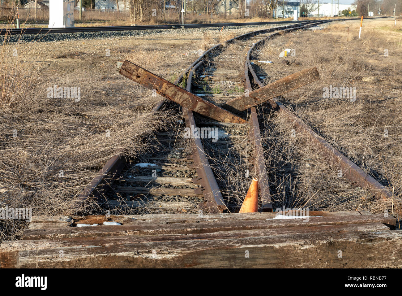 Marshall, Michigan - ein blockierter Eisenbahn. Stockfoto