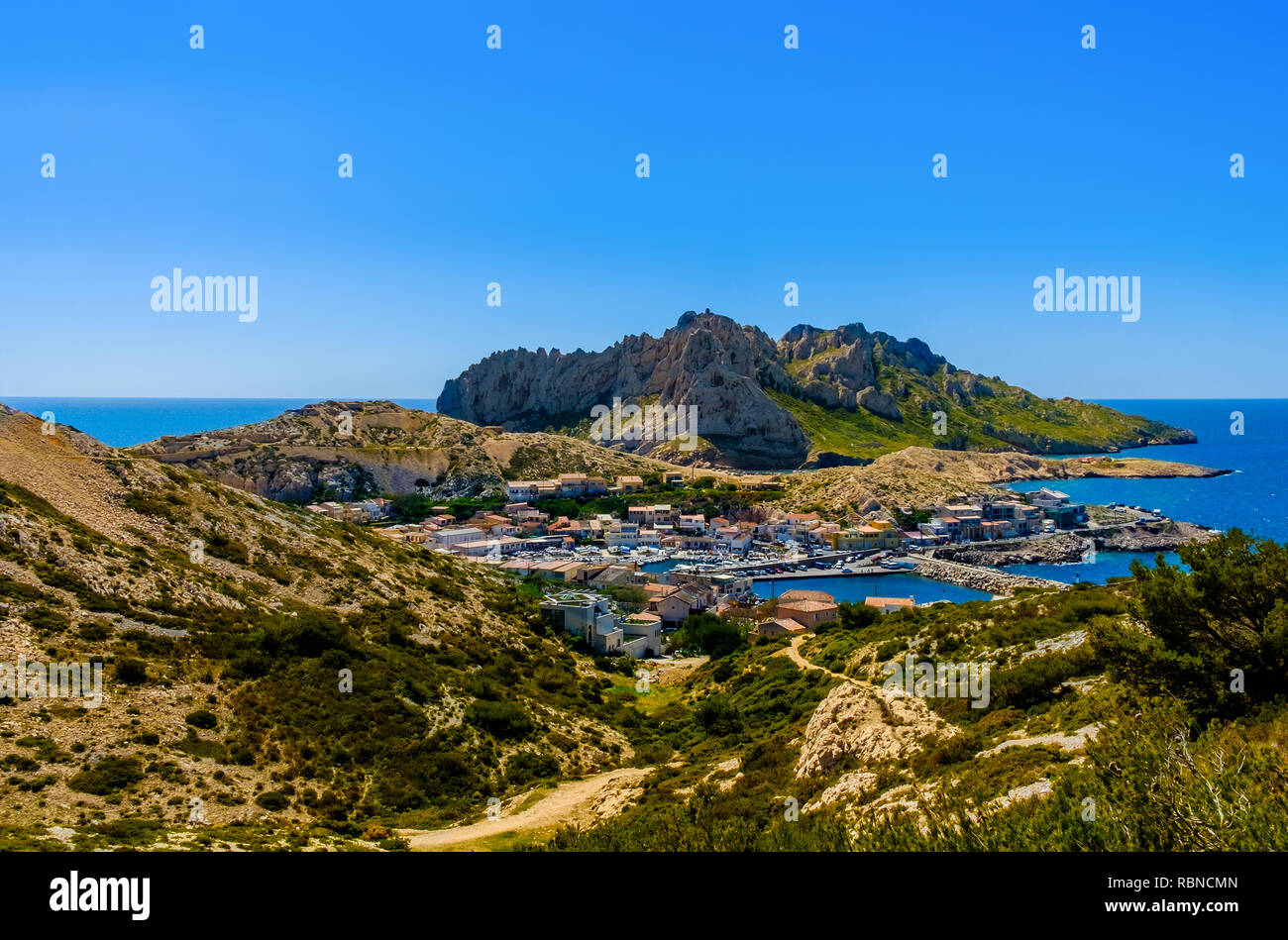 'Port Les Goudes' Blick von den Calanques Nationalpark in Marseille, Frankreich Stockfoto