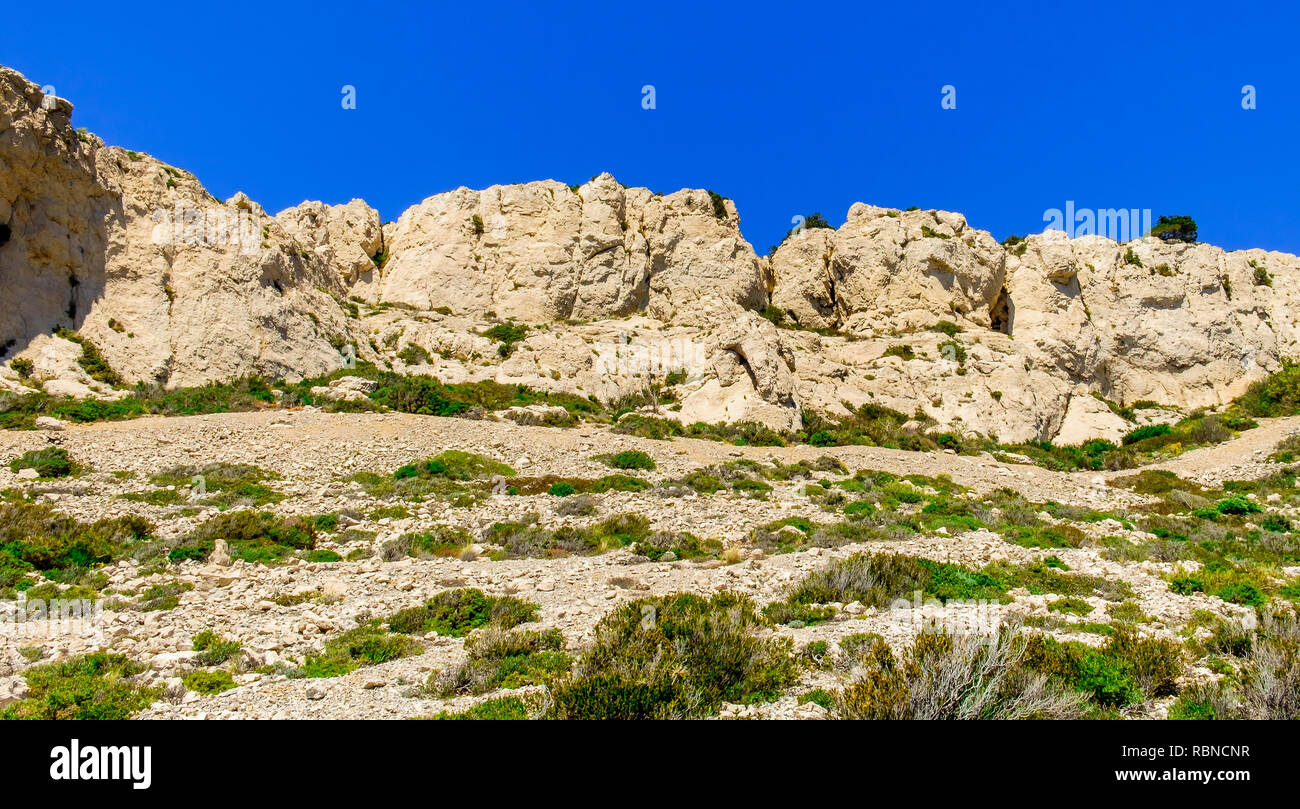 Marseilleveyre Bergkette in den Calanques Nationalpark von Marseille, Frankreich Stockfoto