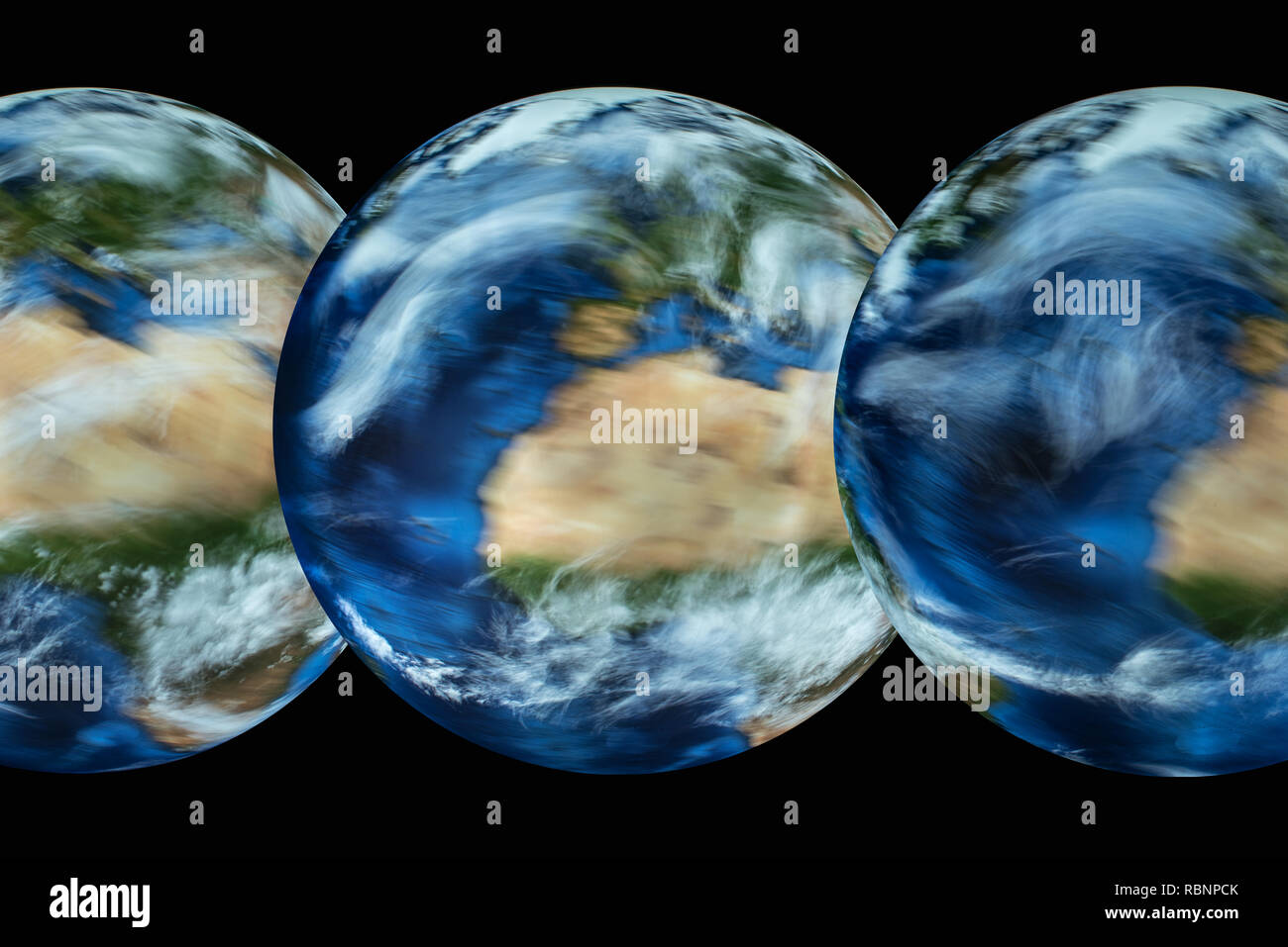 Drei Erde Globen Anordnung Blick aus dem Weltall Stockfoto