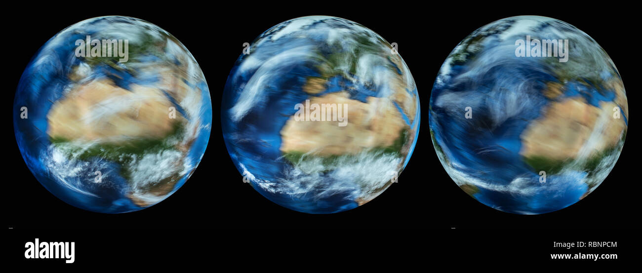 Drei Erde Globen Anordnung Blick aus dem Weltall Stockfoto