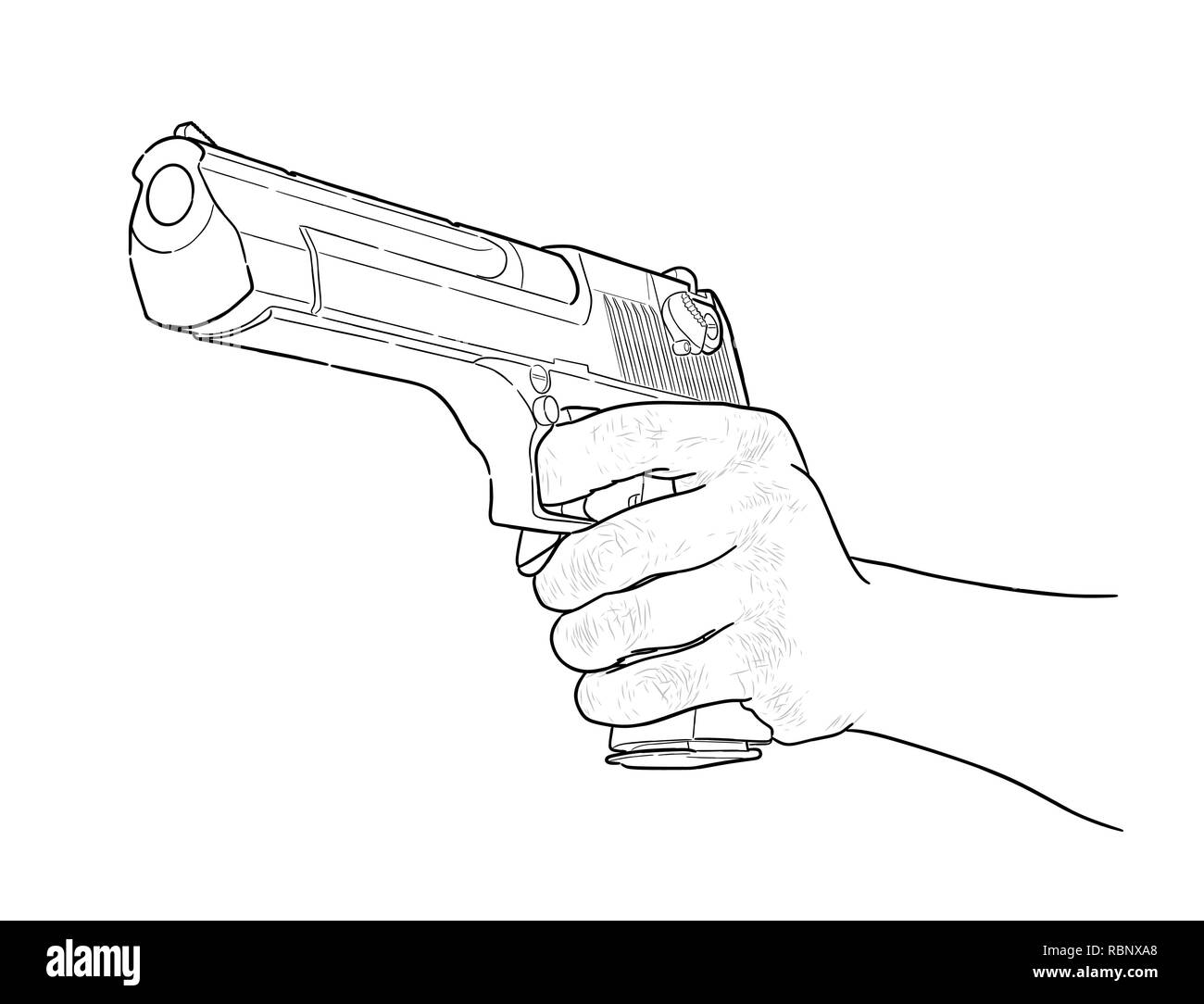 Waffe in der Hand - Hand gezeichnet Vector, weiß isoliert Stock Vektor