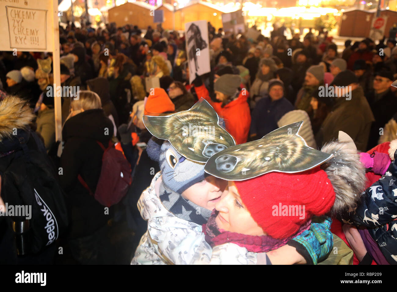 Der Protest gegen die polnischen Ministerium für Plan Wildschweine jagen der Umwelt, als eine Form des Kampfes mit dem ASP-Virus, wurde organisiert, um b Stockfoto