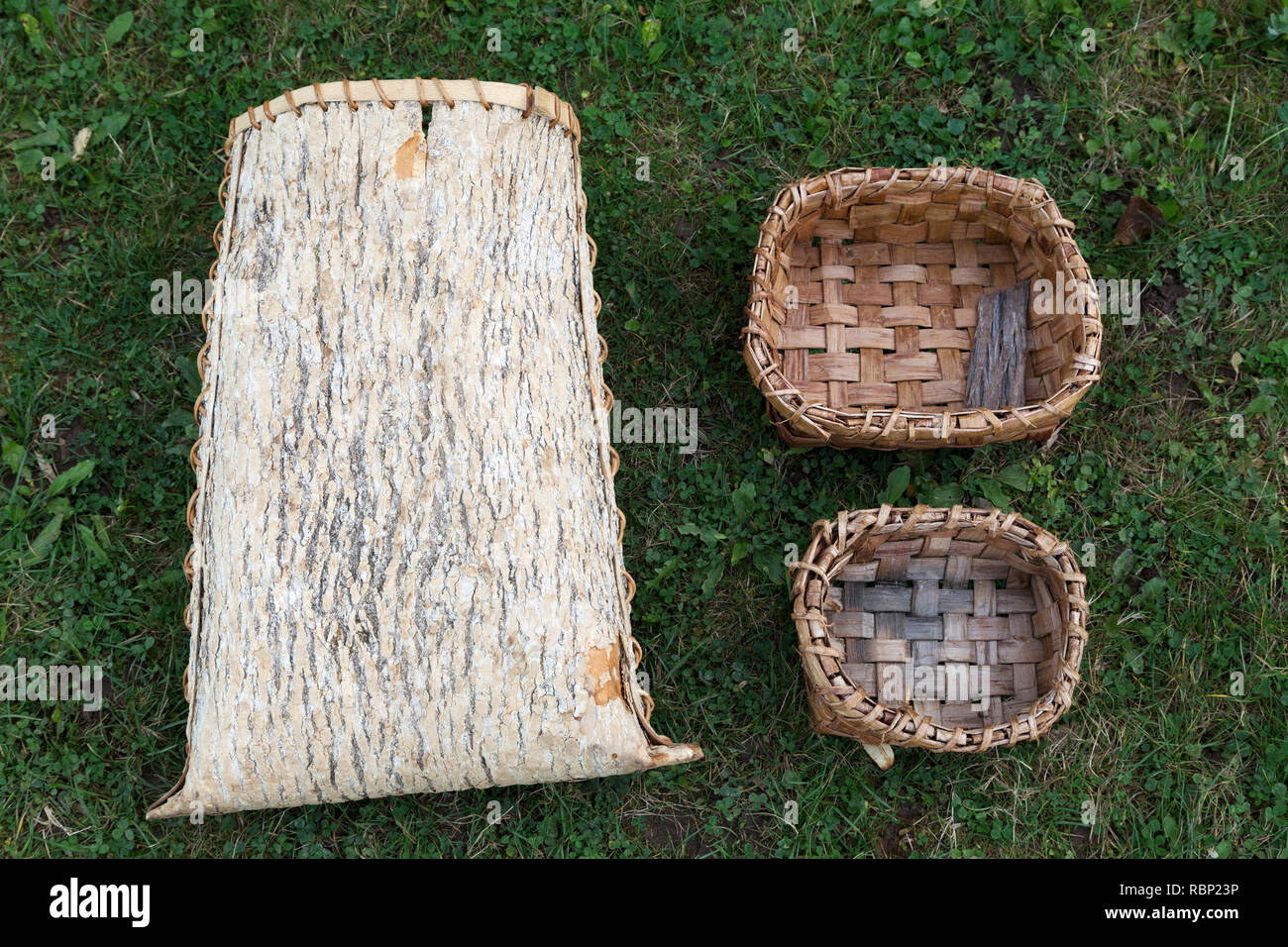 Traditionell haben die erste Nationen" auf der Website von Gespeg Micmac Interpretation in Gaspé Quebec, Kanada. Die Mi'gmaw (oder Mi'kmaq) Mitarbeiter Stockfoto