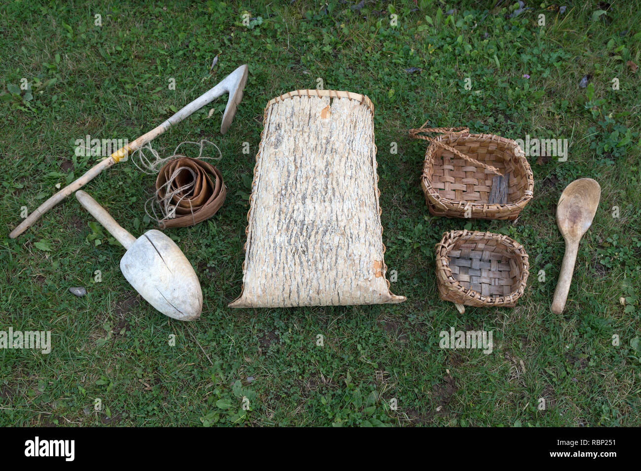 Traditionell haben die erste Nationen" auf der Website von Gespeg Micmac Interpretation in Gaspé Quebec, Kanada. Die Mi'gmaw (oder Mi'kmaq) Mitarbeiter Stockfoto