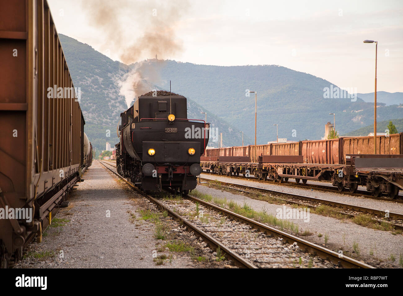 Alten Dampfzug am Bahnhof von Nova Gorica, Slowenien Stockfoto