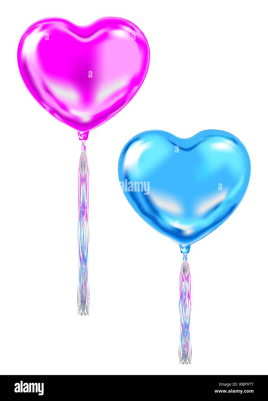 Magenta und Blau Folie Herzform Ballons, Symbole der Liebe. Bild für Geburtstagsfeier, sozialen Partei und jeder Urlaub Veranstaltungen. Isolierte Vektor Stock Vektor