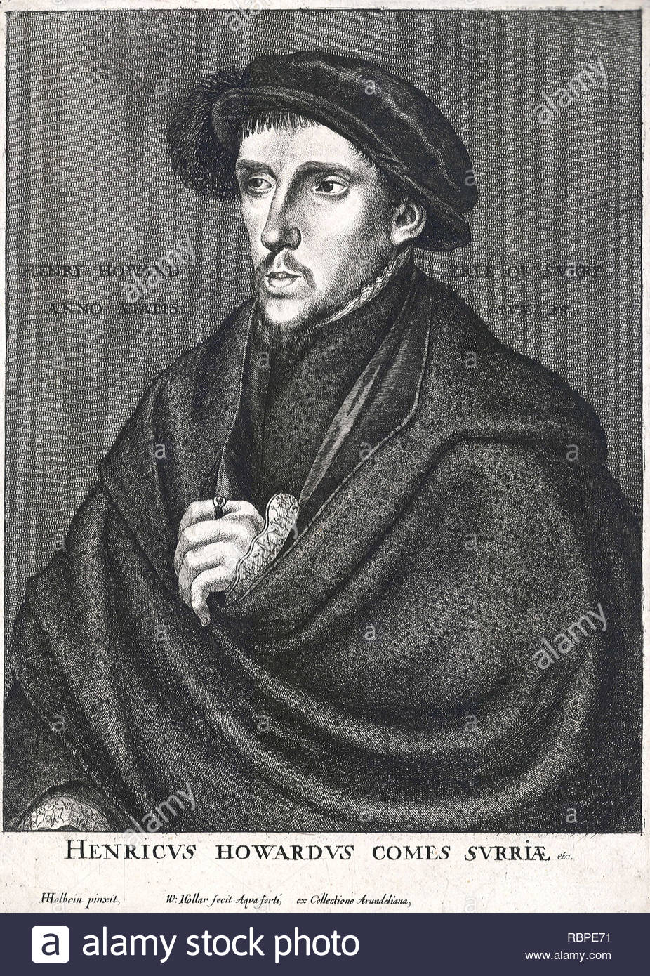 Henry Howard Portrait, Earl of Surrey, 1516/1517 - 1547, KG, (Anrede), ein englischer Edelmann, war einer der Begründer der Englischen Renaissance Poesie, Radierung von Böhmische Kupferstecher Wenzel Hollar aus 1600s Stockfoto