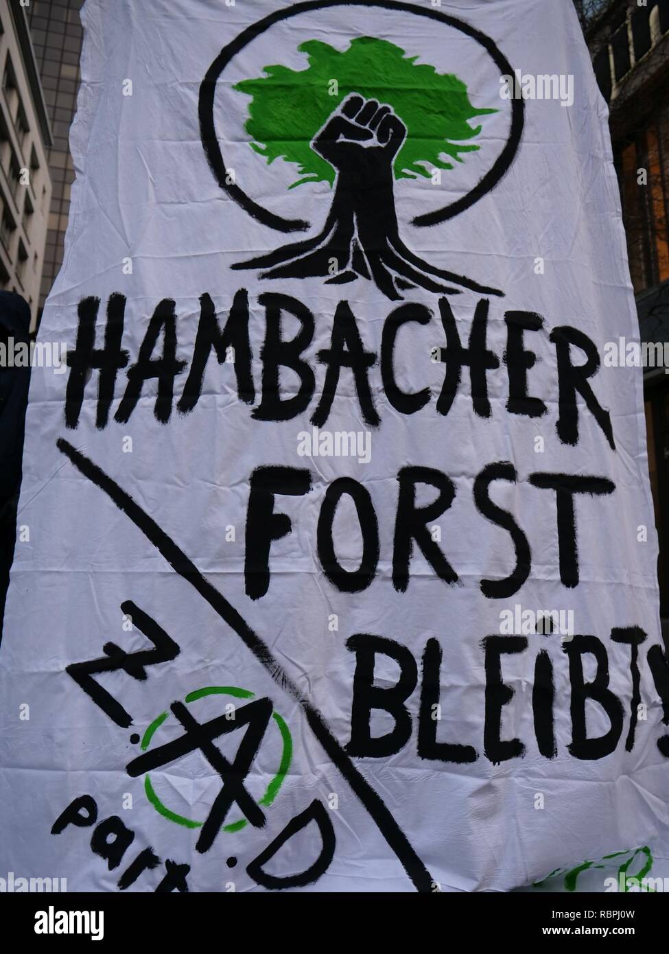 "Hambacher Forst bleibt der Protest in Berlin 01. Stockfoto