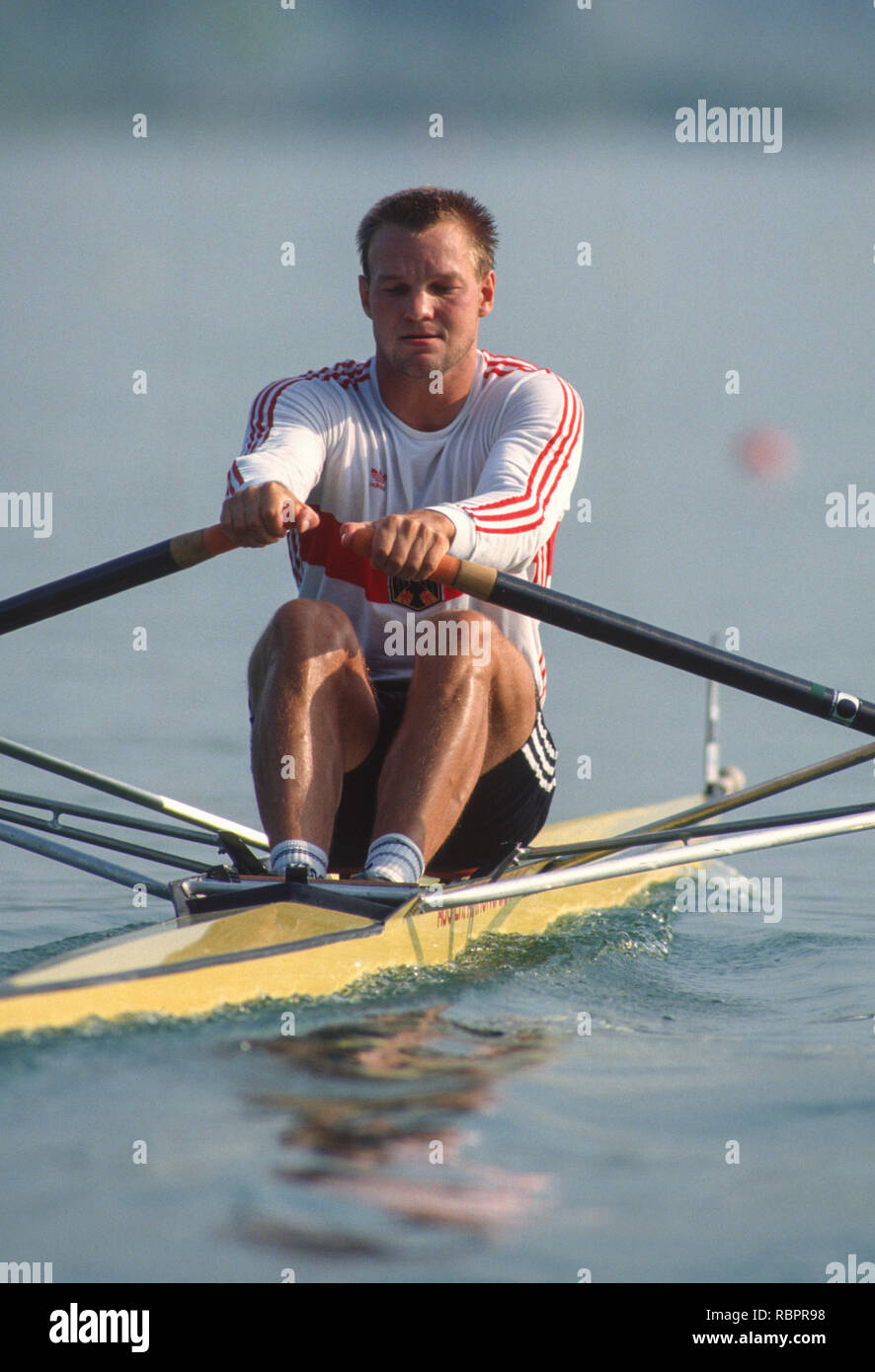 Barcelona Olympics 1992 - See Banyoles, SPANIEN, GER M1X. Thomas Lange, [Pflichtfeld Credit: Peter Spurrier/Intersport Bilder]. Stockfoto