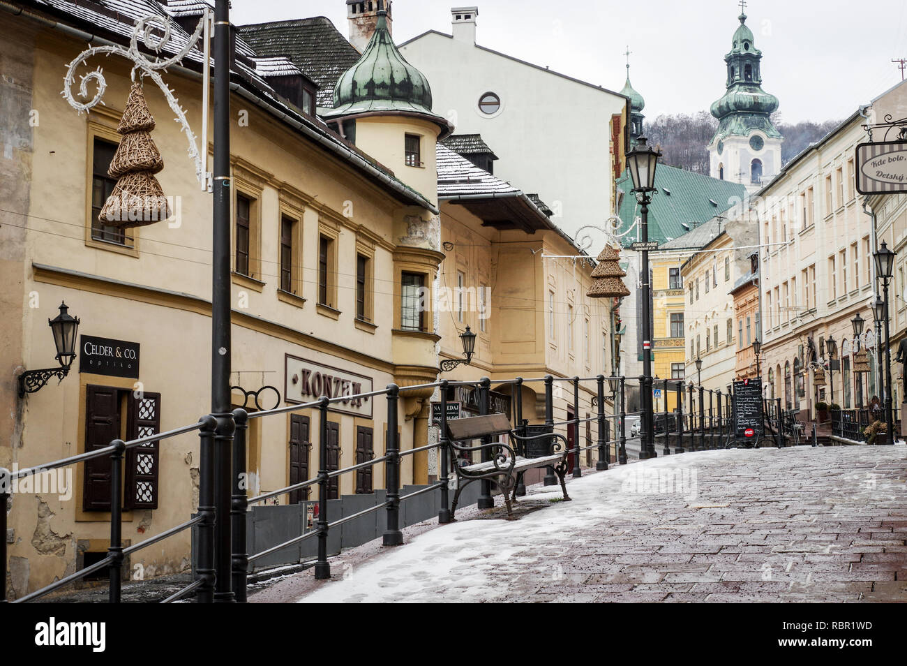 Die historische Bergbaustadt Banska Stiavnica in der Slowakei, ein UNESCO-Weltkulturerbe Stockfoto