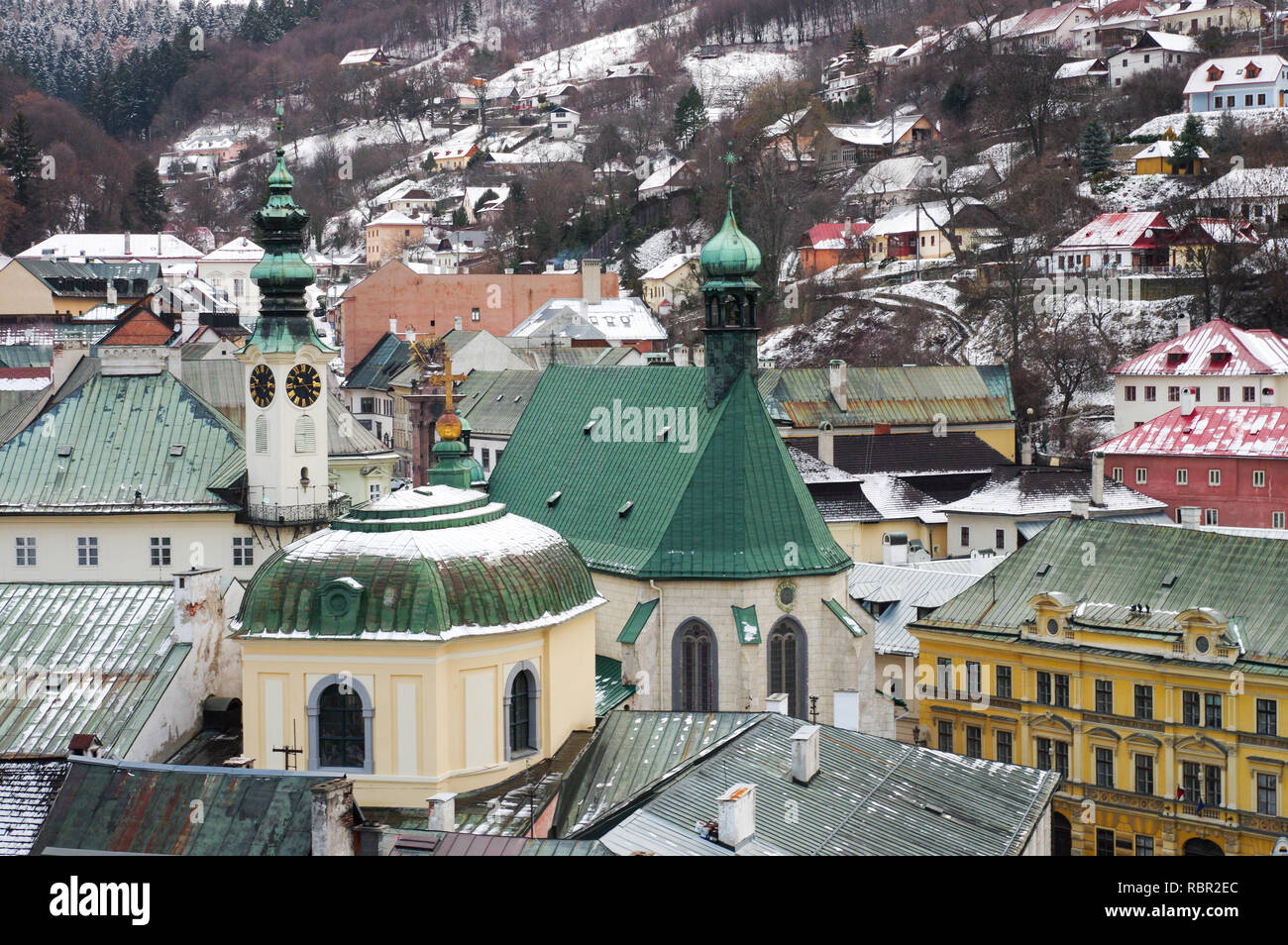 Die historische Bergbaustadt Banska Stiavnica in der Slowakei, ein UNESCO-Weltkulturerbe Stockfoto