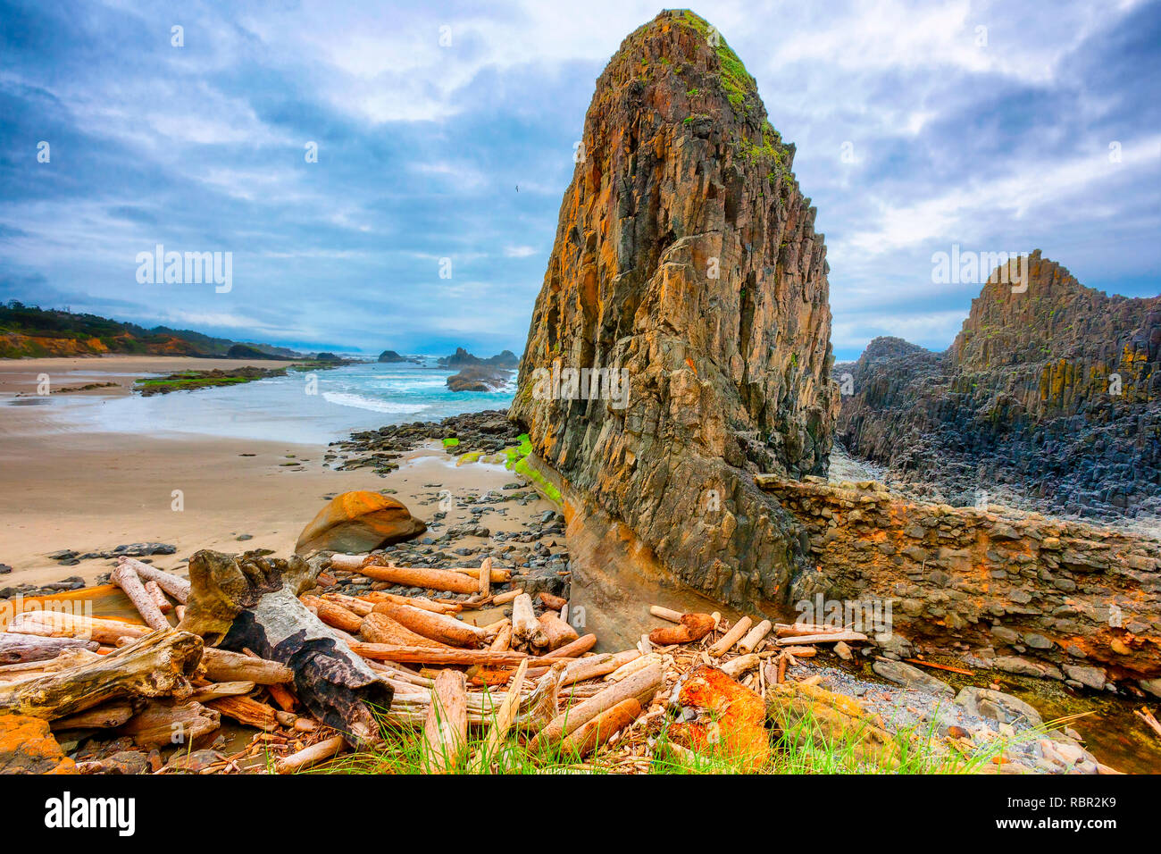 Querformat von Seal Rock Beach in Oregon gesehen Stockfoto