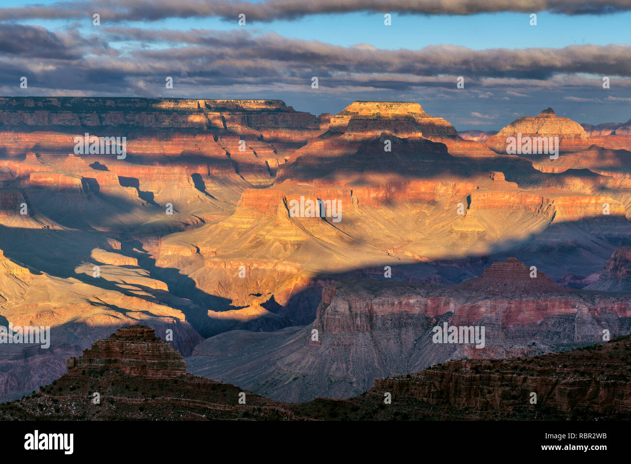 Sonnenuntergang, Wotans Throne, Vishnu Tempel, Grand Canyon National Park, Arizona Stockfoto