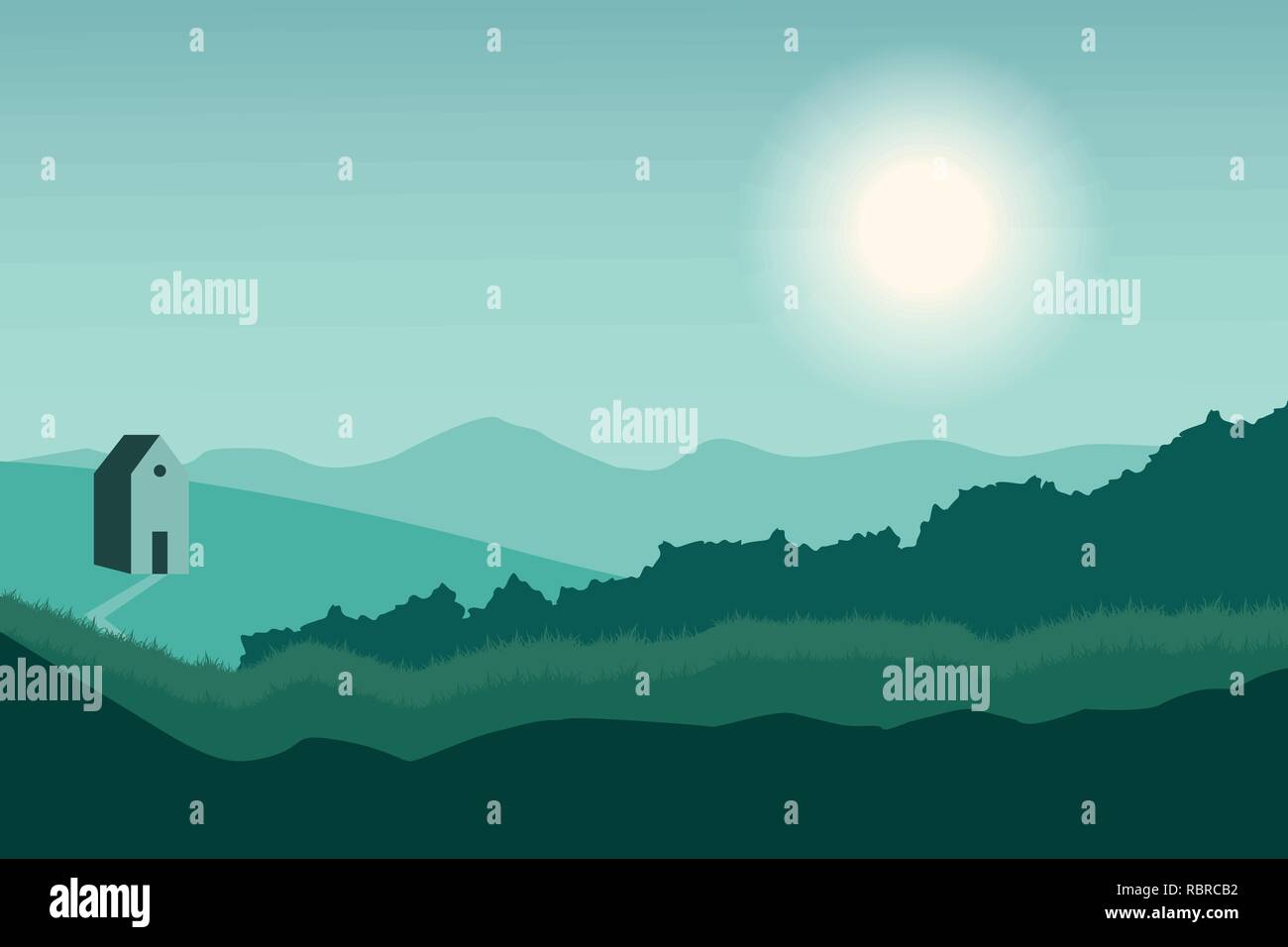 Natur Landschaft im flachen Stil. Vektor Landschaft. Berge. Vector Illustration. Stock Vektor