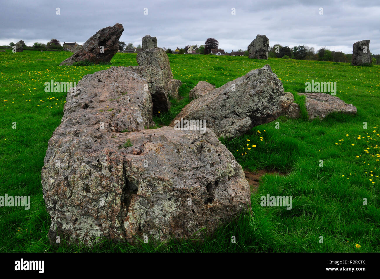 Stanton zeichnete Steinkreise. In der Nähe des Dorfes in Somerset. Es gibt drei Steinkreise in Stanton zeichnete. Der große Kreis auf 113 Meter im Durchmesser. Stockfoto