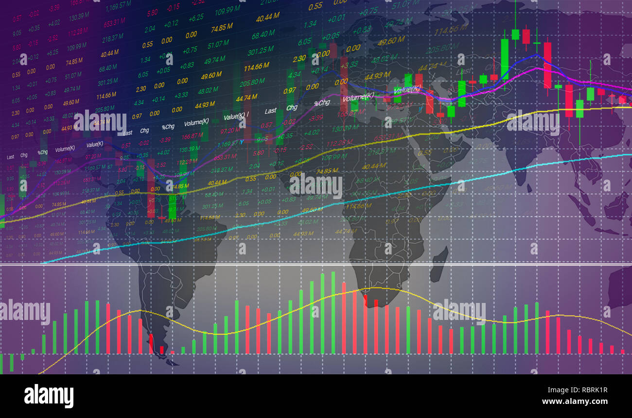 Borse Oder Forex Trading G!   raph Und Candlestick Chart Auf Weltkarte - 