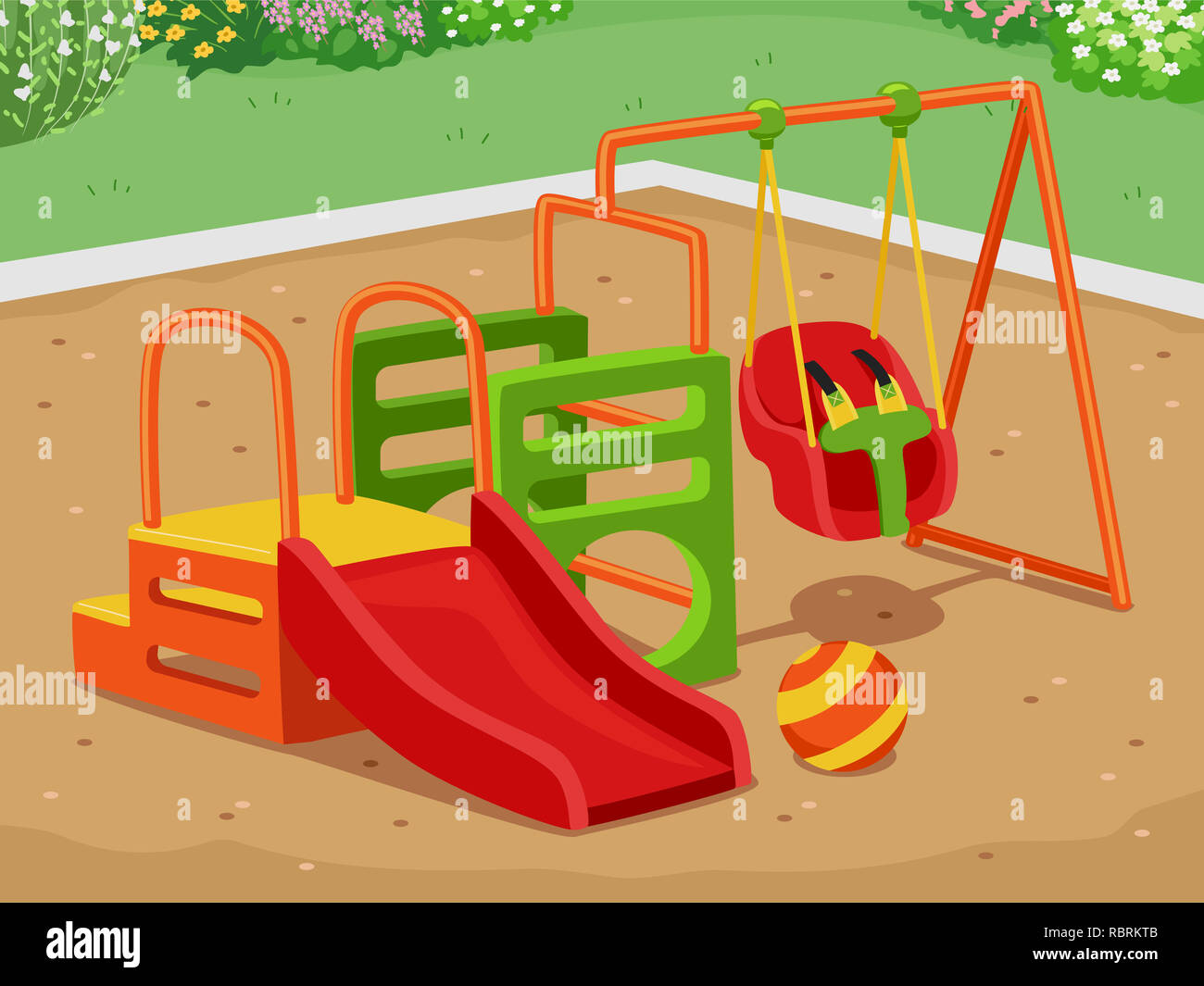 Abbildung: Kleinkind Spielplatz draußen mit Rutsche, Schaukel und Kugel  Stockfotografie - Alamy