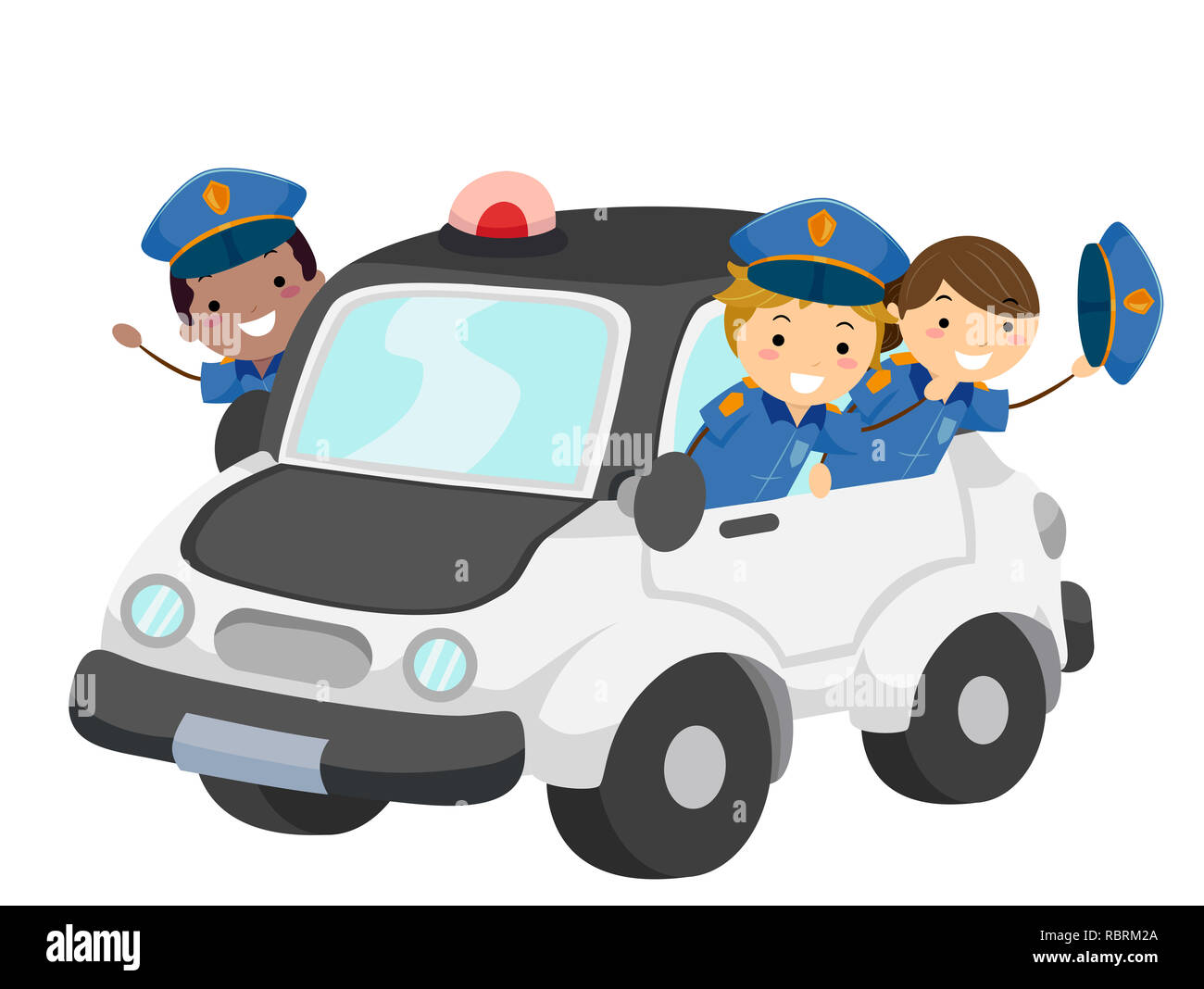 Abbildung: Stickman Kinder tragen Polizei Uniform, ein Polizeiauto Stockfoto