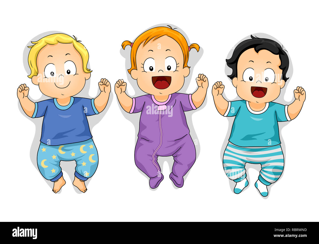 Abbildung: Kinder Kleinkinder tragen verschiedene Onesies und Schlafanzüge Stockfoto