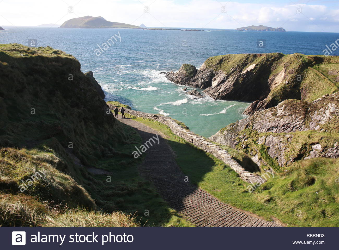Ein Blick auf die Great Blasket Island vor der Küste von Dunquin in County Kerry, Irland Stockfoto
