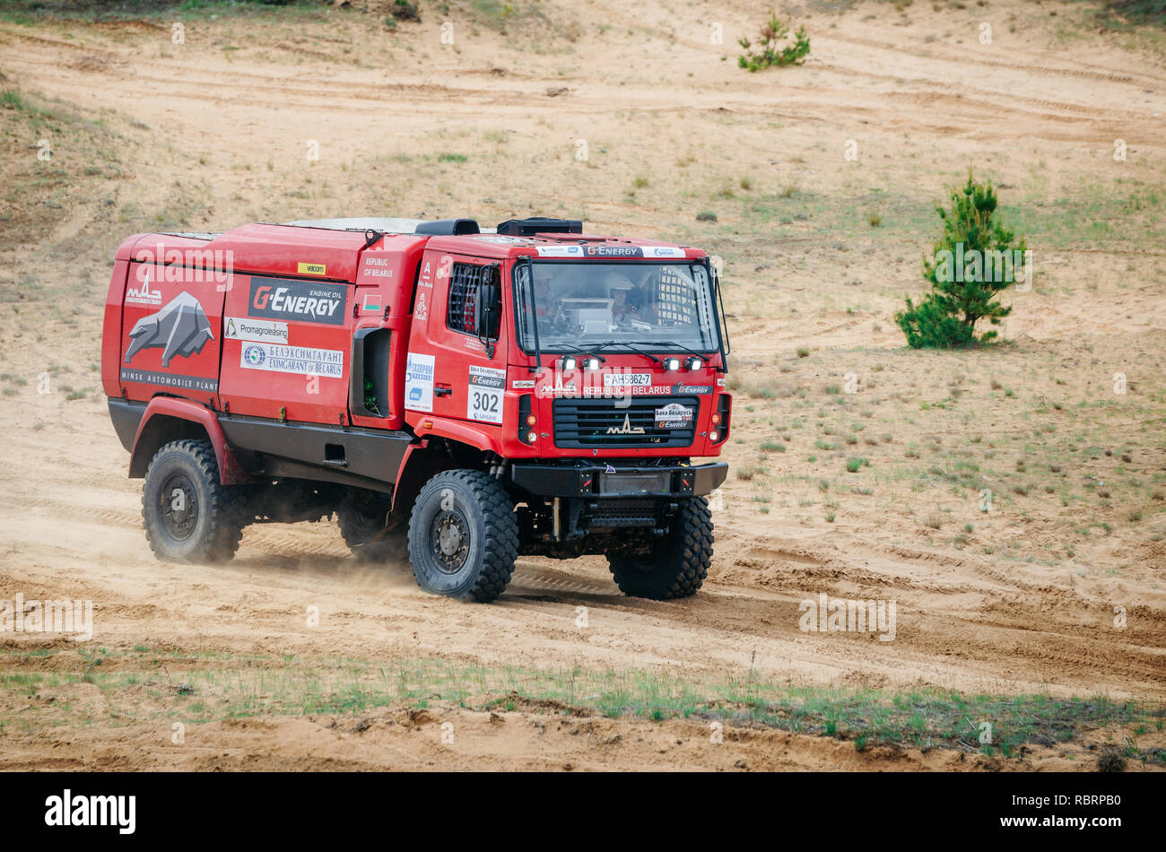 Polack, Belarus - 31. Mai 2015: Belarussischen MAZ Racing Team Rallye Truck in Baja Rally in Weißrussland. Stockfoto