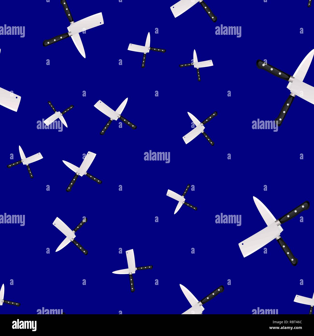 Nahtlose Muster der Küche Messer auf einem farbigen Hintergrund. Vector Illustration in 3D-Stil Stock Vektor