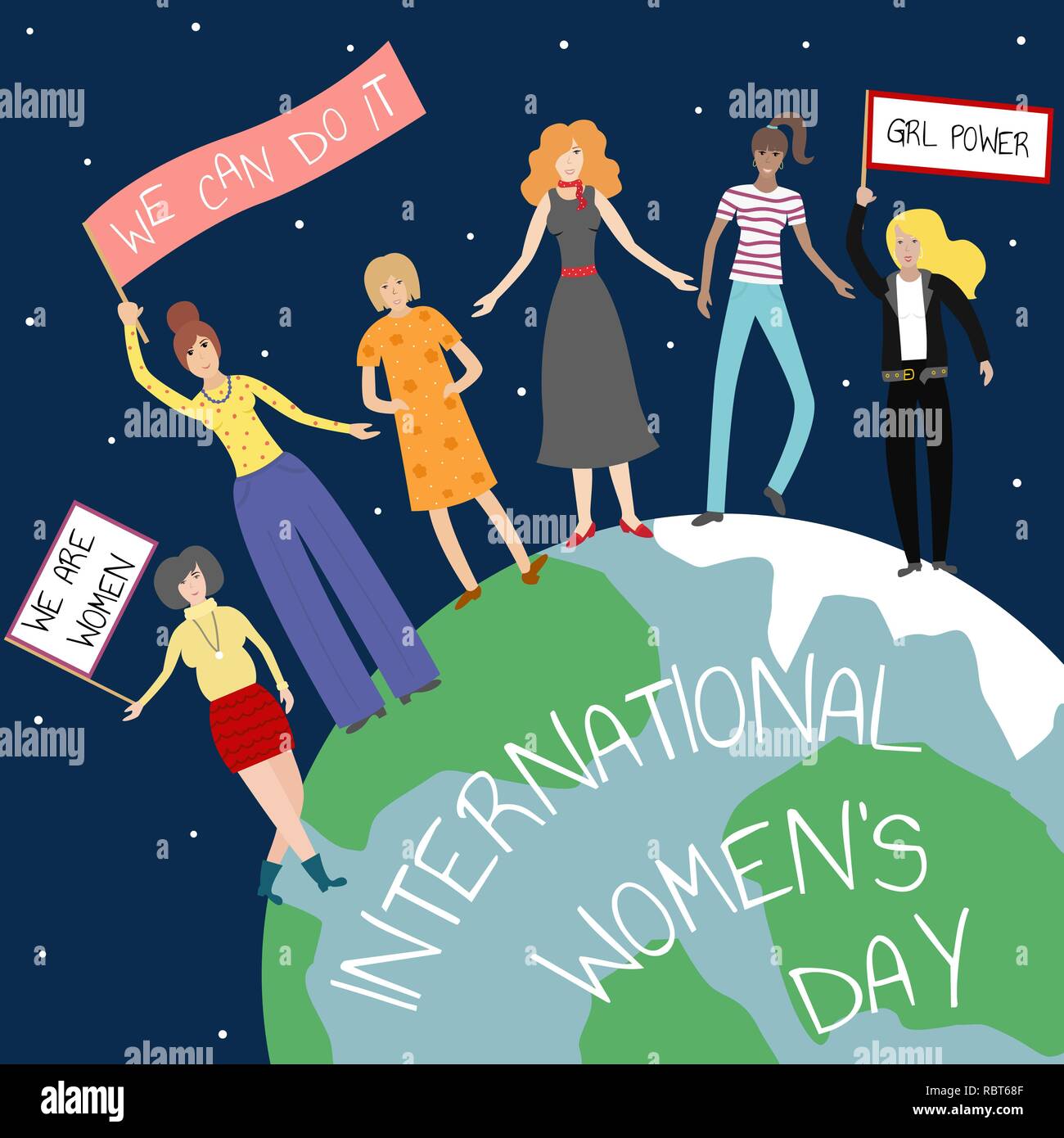 Vektor feministische Abbildung. Girl Power Poster. Internationalen Tag der Frauen. Stock Vektor