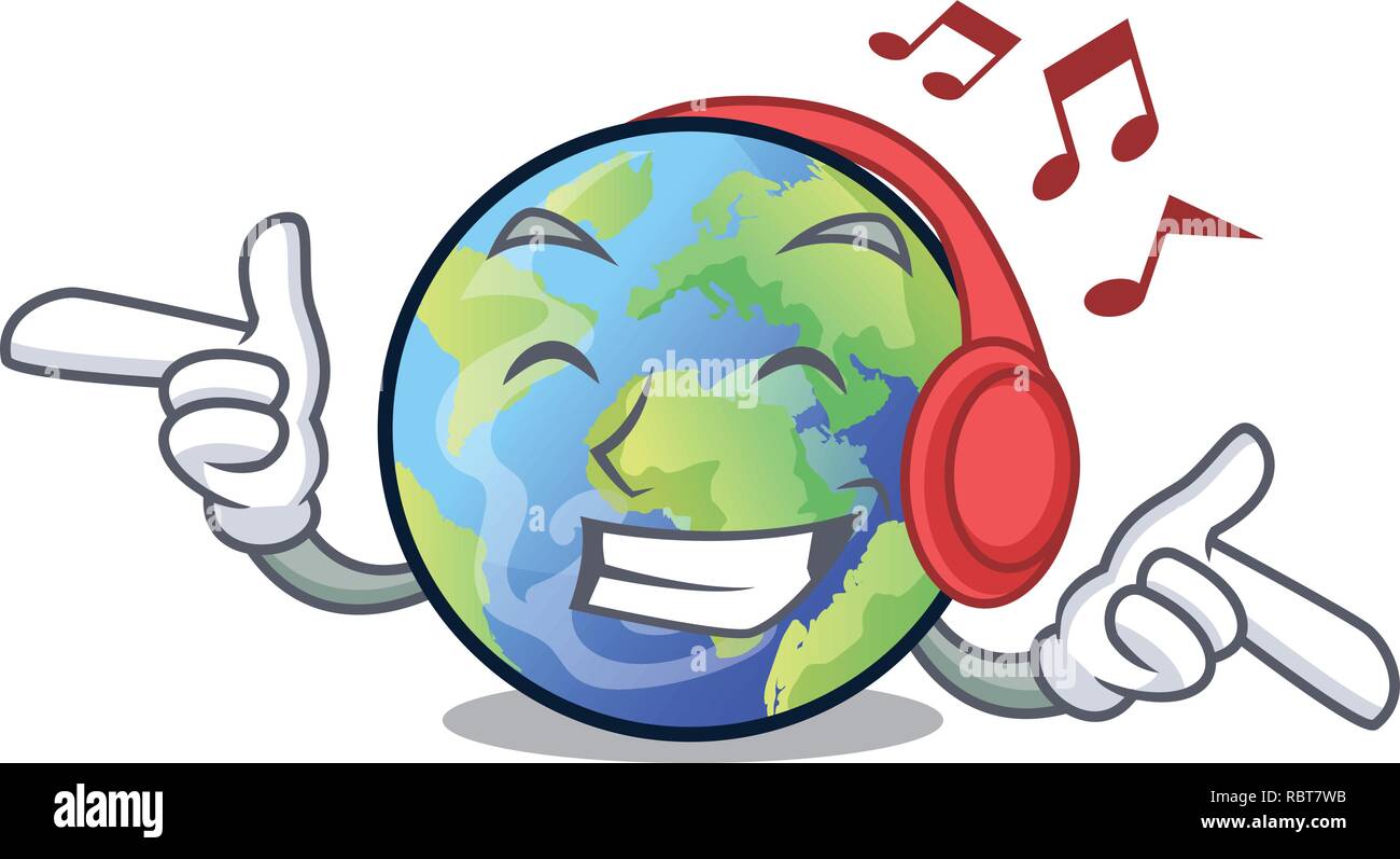 Musik hören Bild der Cartoon langait Erde Stock Vektor