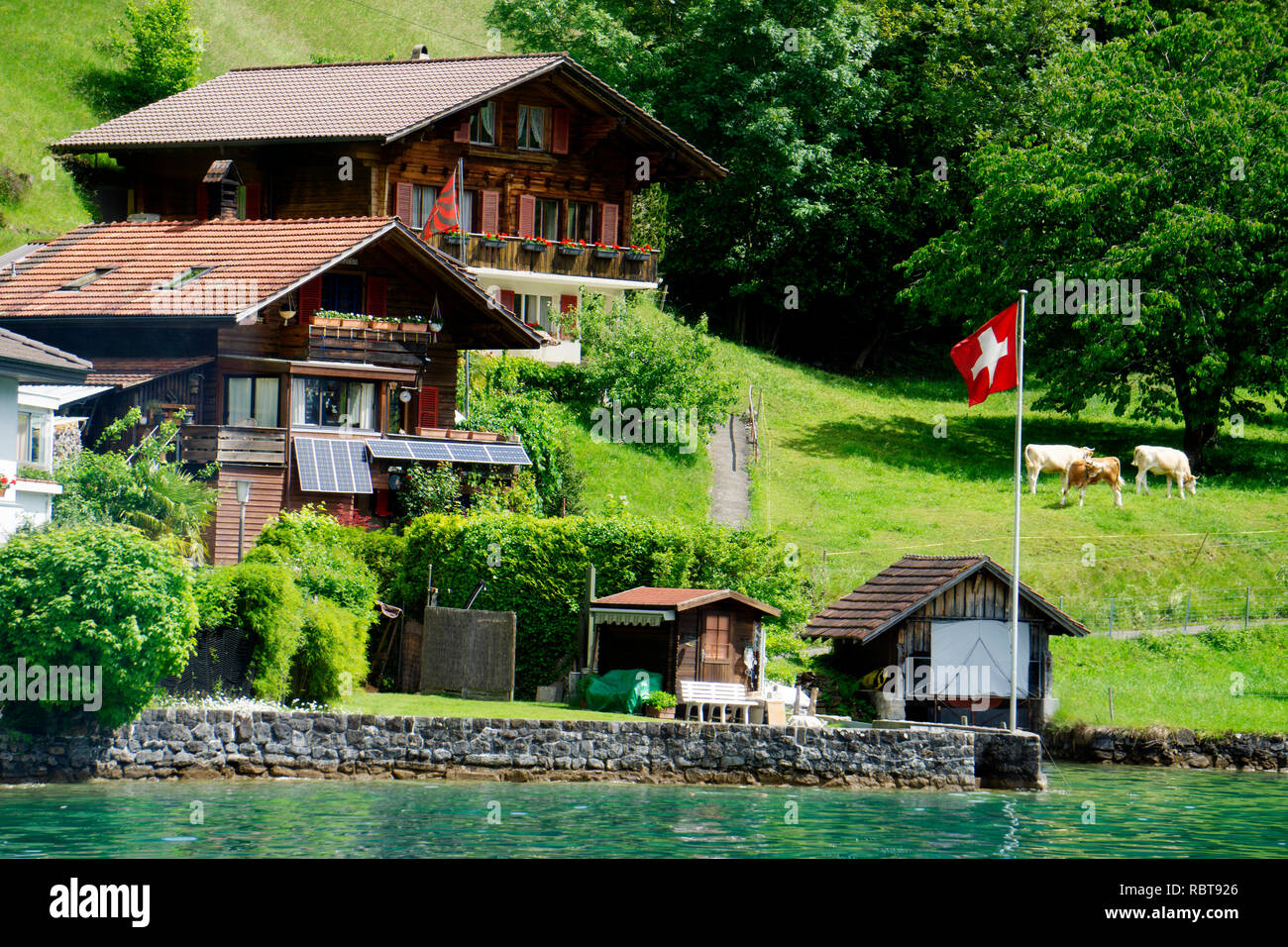 Ufer der Thuner See im Labor Spiez areaGarden Stockfoto