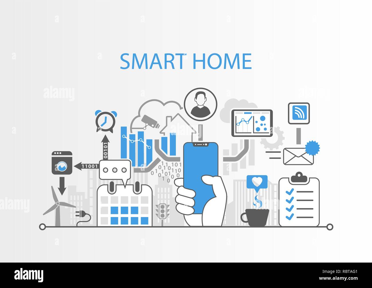 Smart Home Konzept mit Hand mit modernen Blende freie Smart Phone Stock Vektor