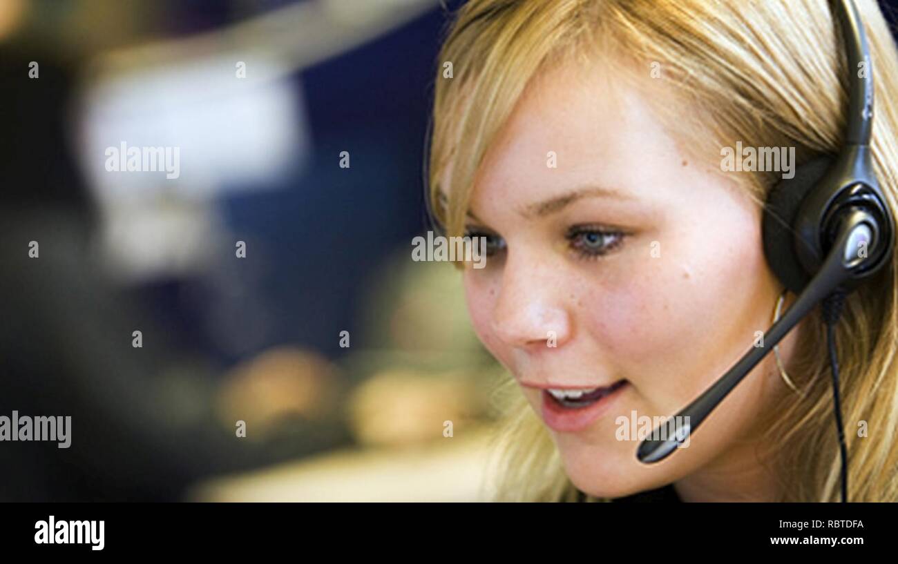 Eine Frau in einem Call Center. Stockfoto