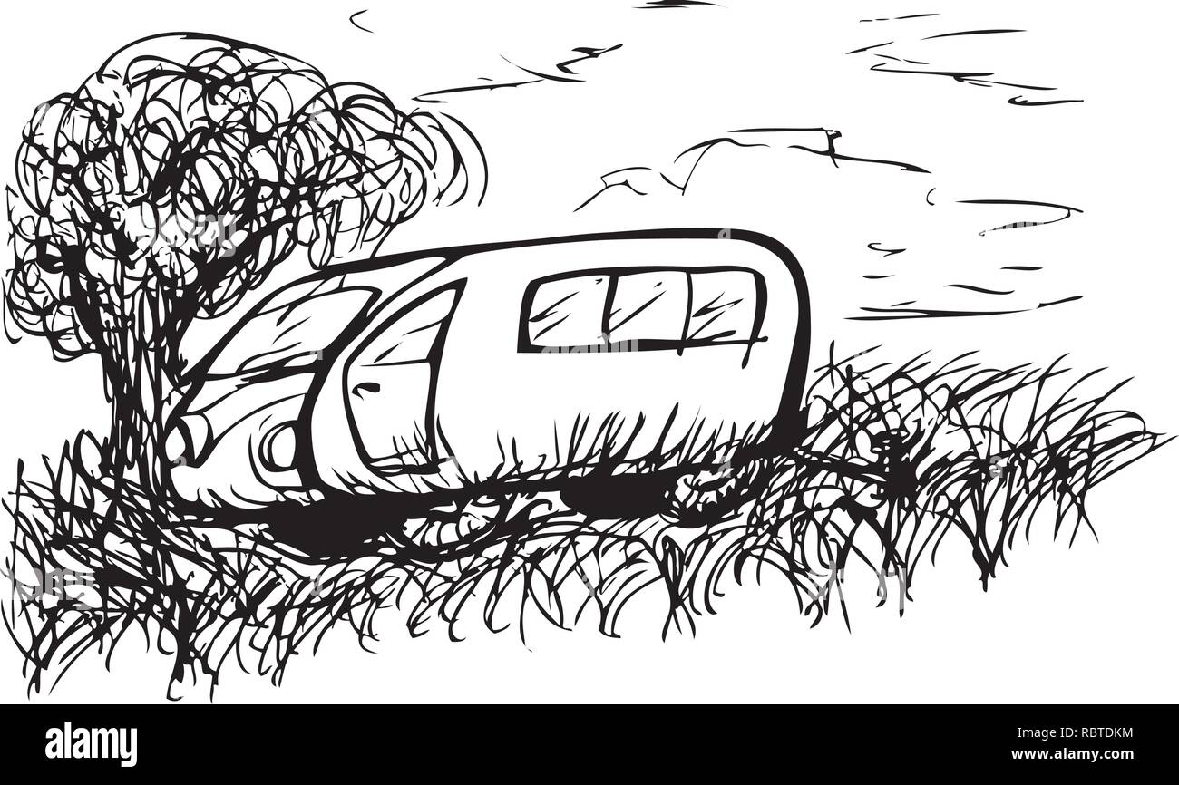 Skizze einer Karawane unter einem Baum geparkt durch jziprian Stock Vektor