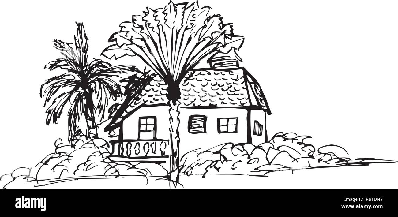 Skizze von einem kleinen Haus mit Palmen durch jziprian Stock Vektor