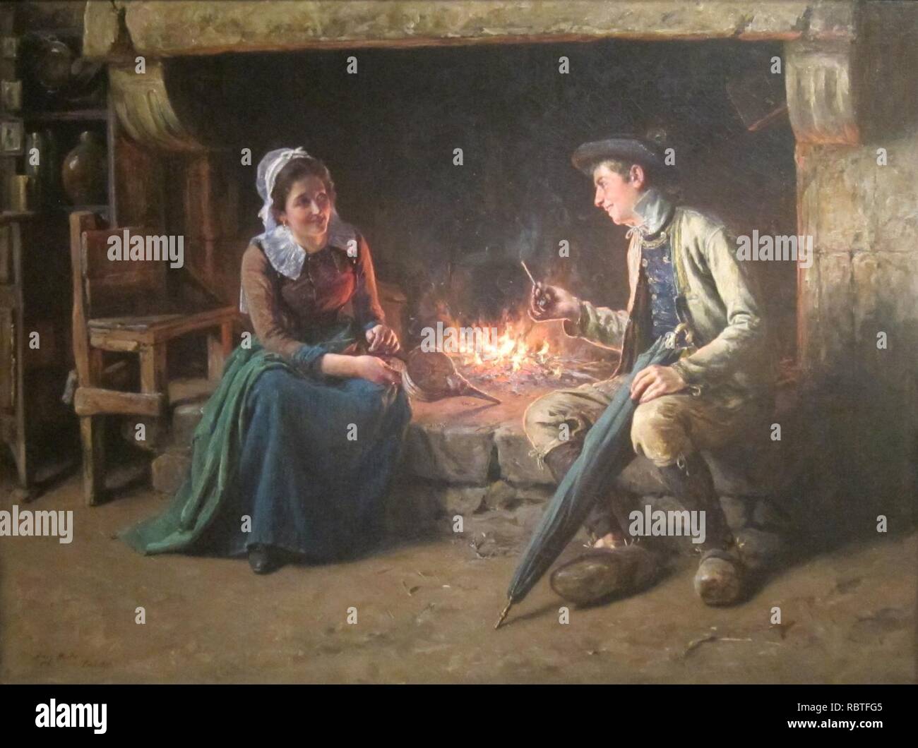 "Chimney Corner" von Henry Mosler, Cincinnati Art Museum. Stockfoto