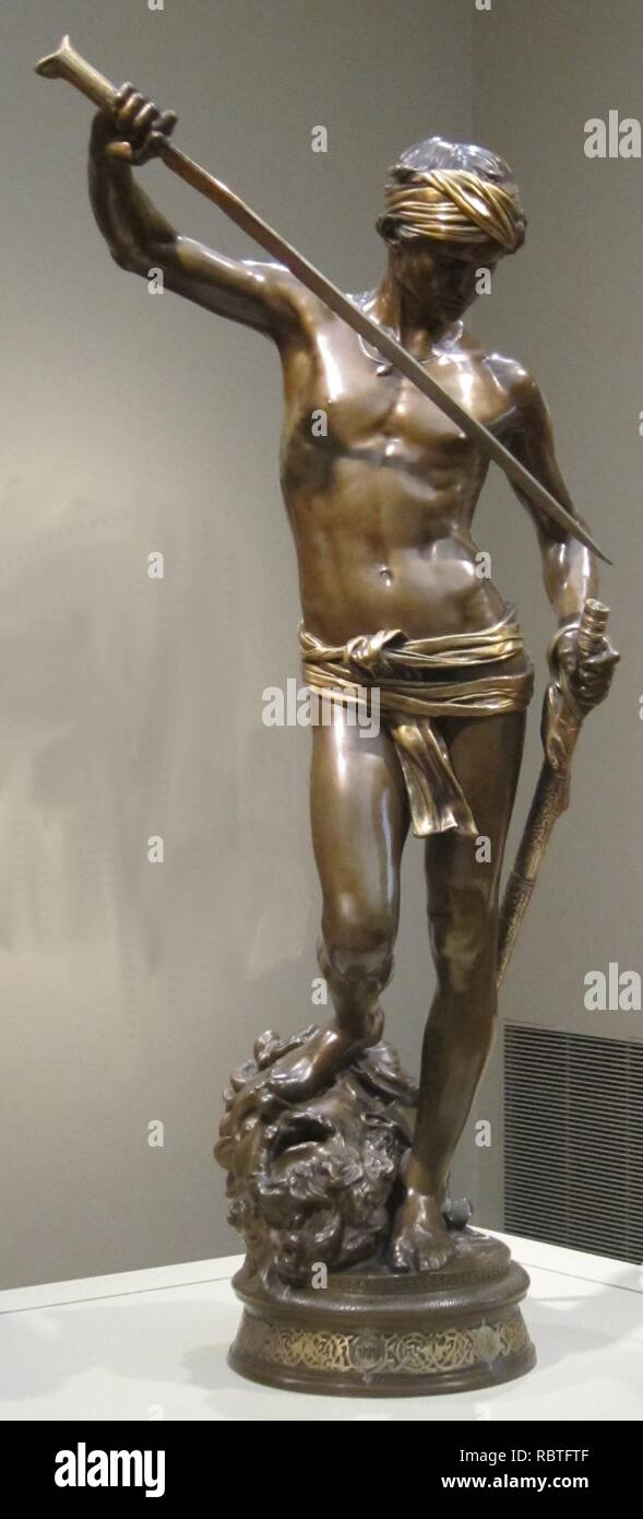 'David mit dem Leiter der Goliath" von Antonin Mercié, Cincinnati Art Museum. Stockfoto